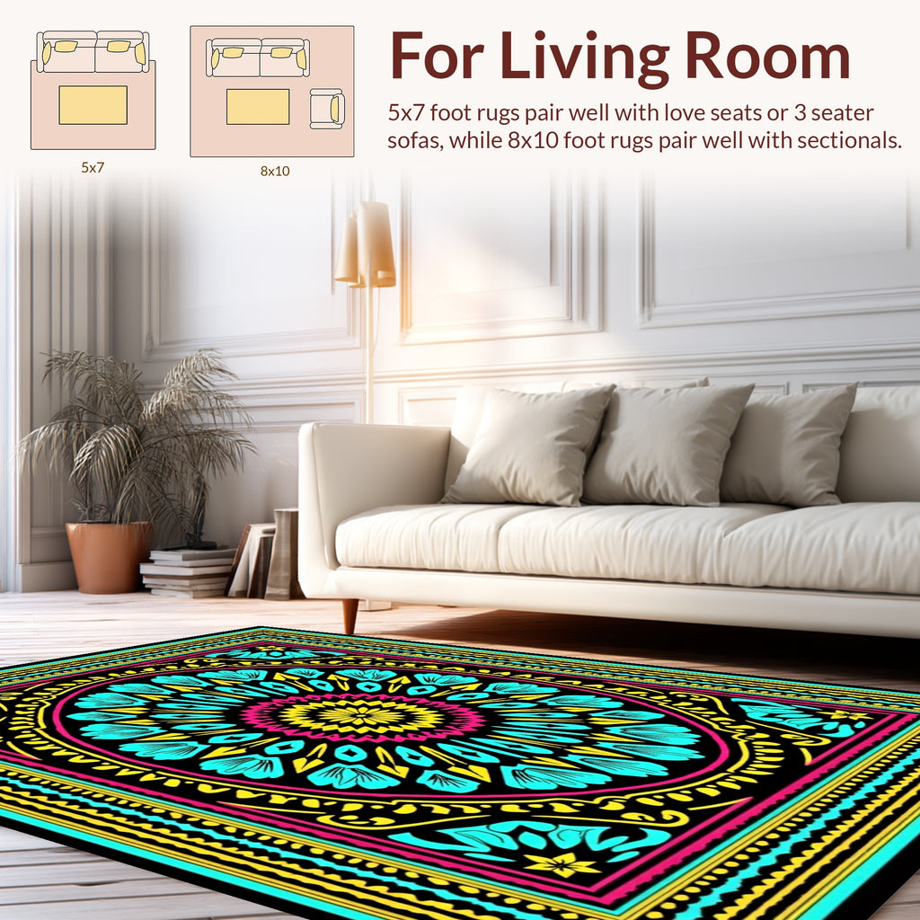 Vibrant Floral Mandala Style Pattern Rug
