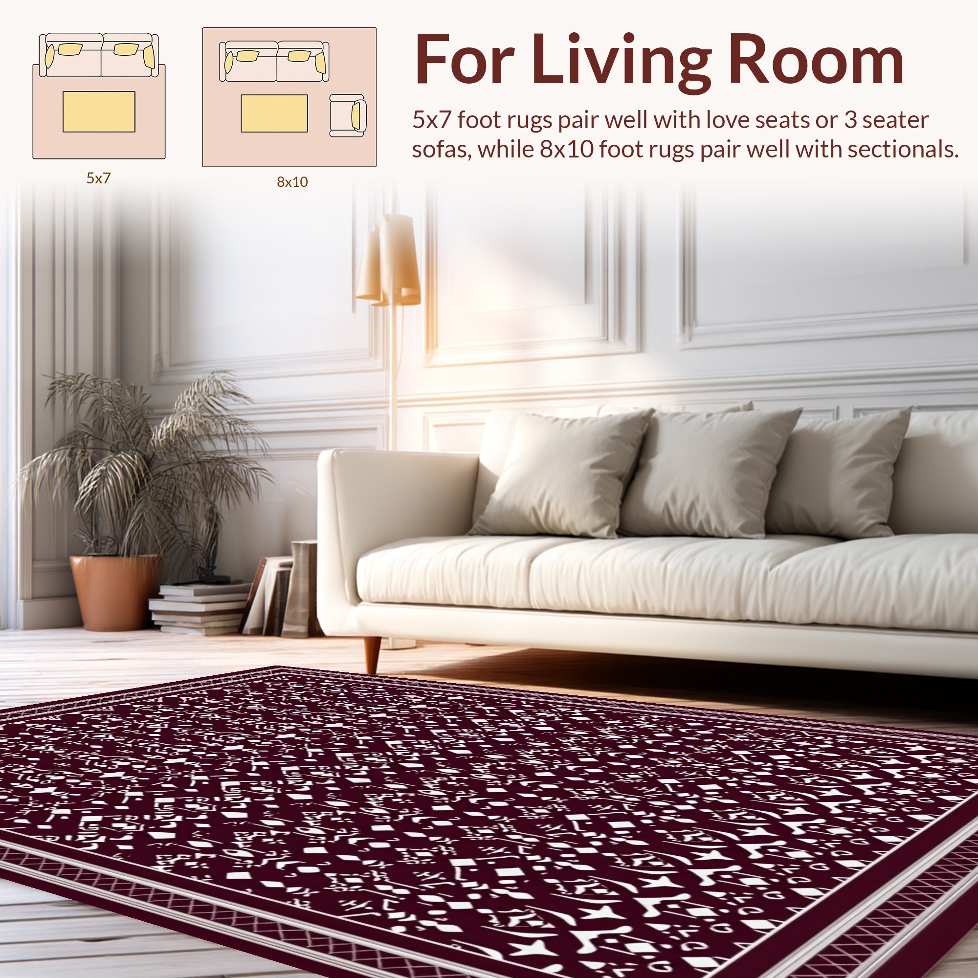 Dark Red White Intricate Pattern Design Rug