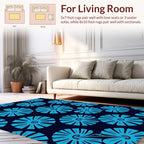 Bright Blue Floral Fan Pattern Rug