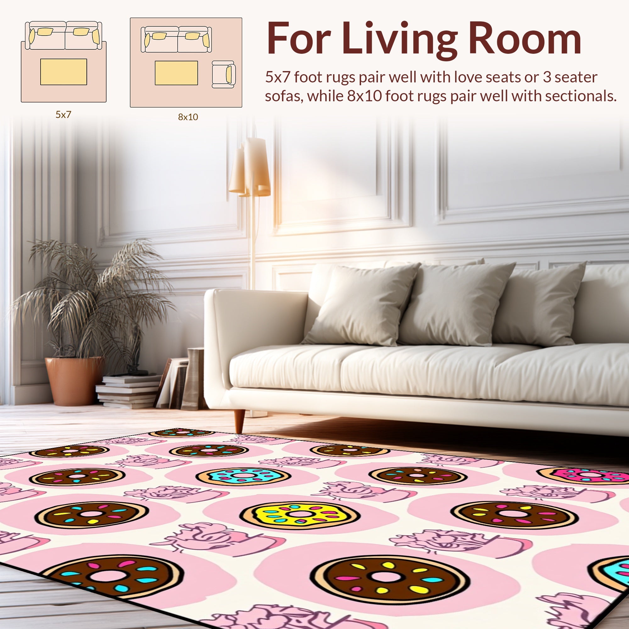 Playful Donut Floral Pattern Rug