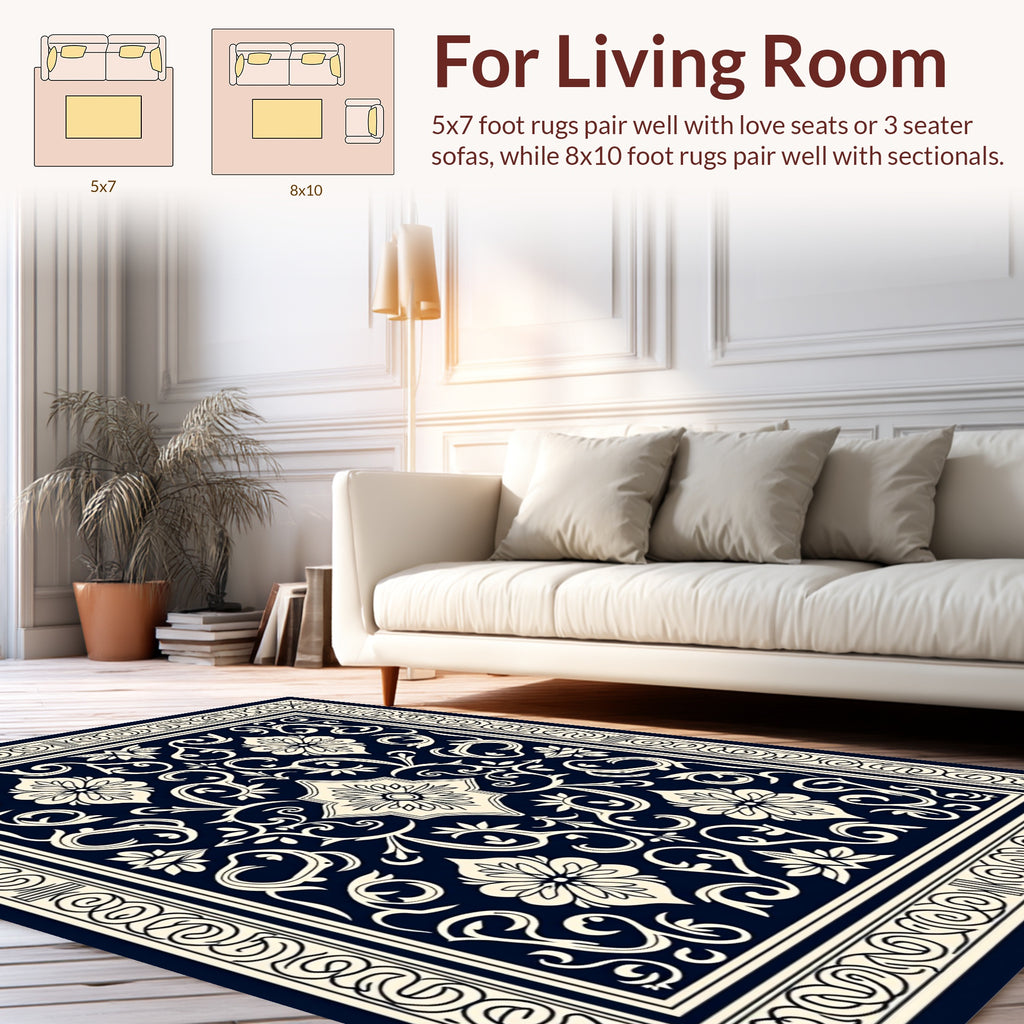 Classic Floral Scrollwork Damask Rug