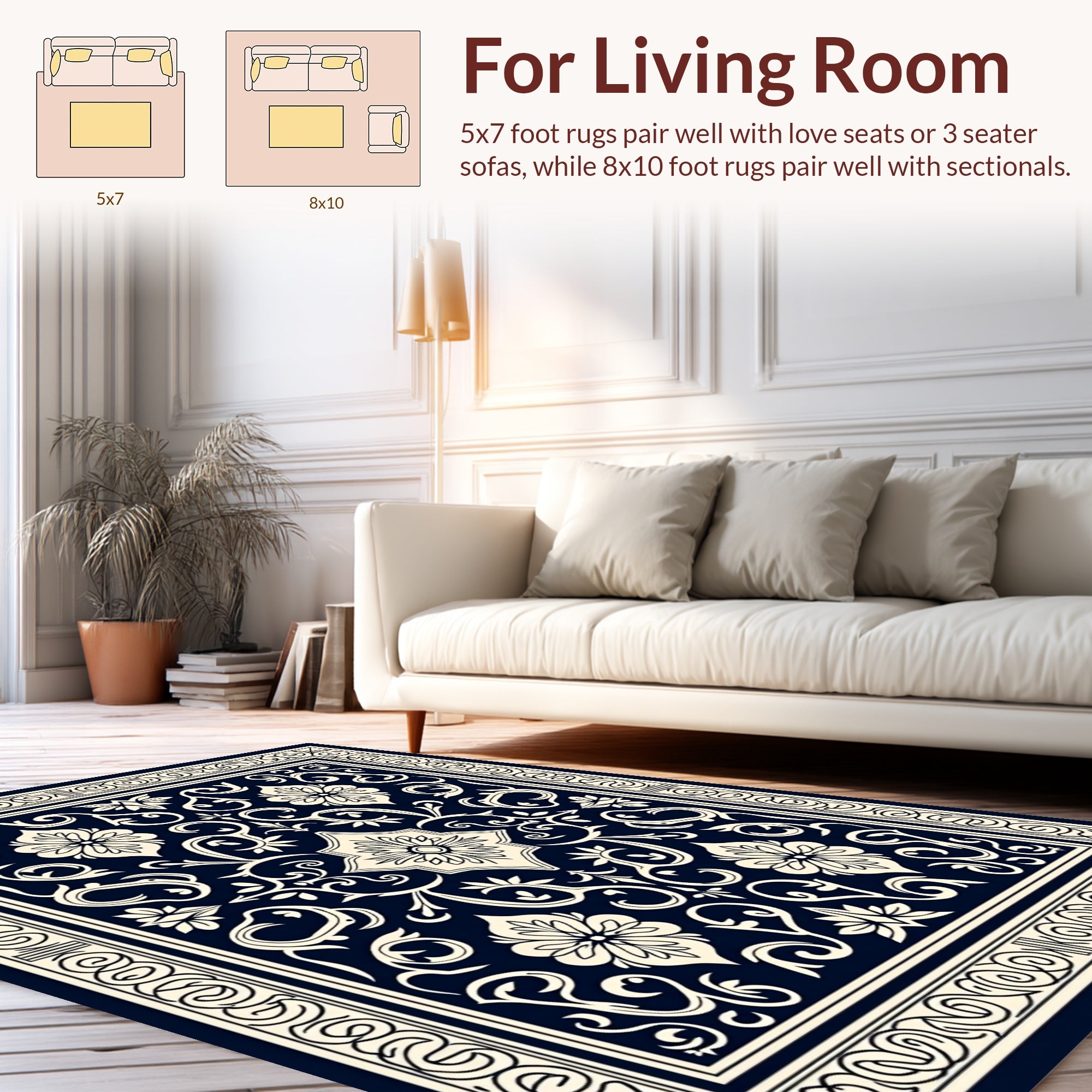 Classic Floral Scrollwork Damask Rug