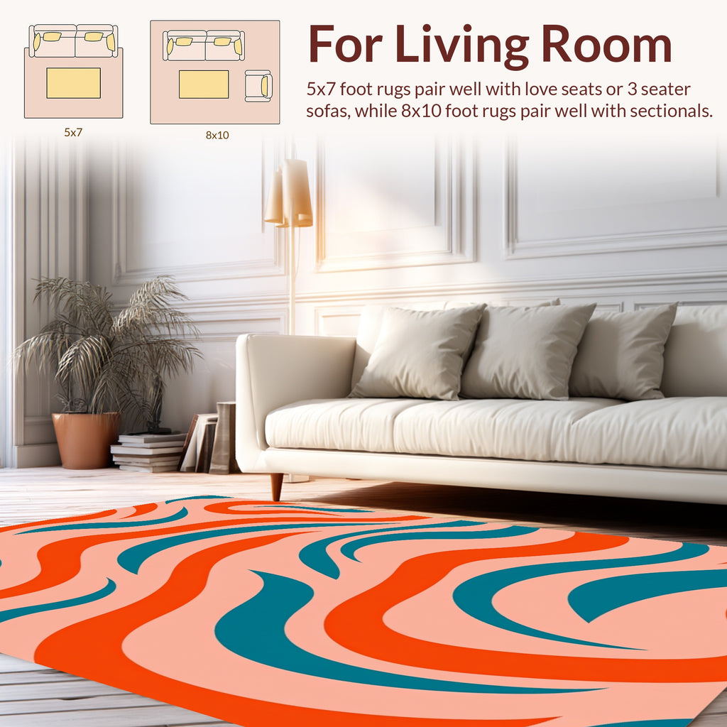 Wavy Orange Teal Abstract Design Rug