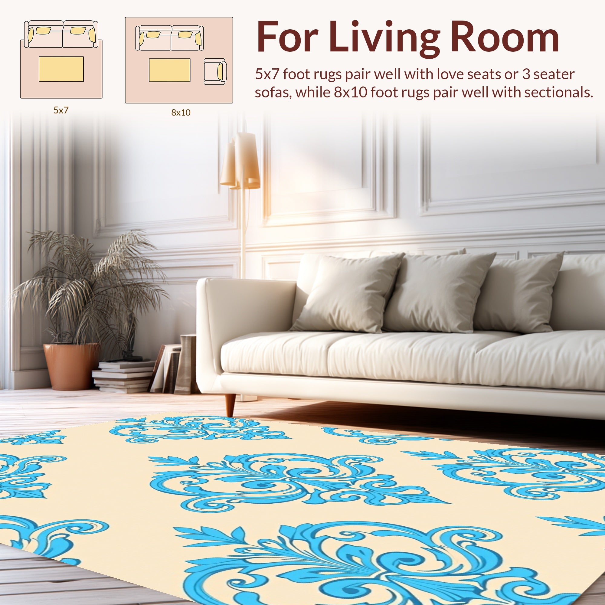 Blue Baroque Floral Pattern Rug