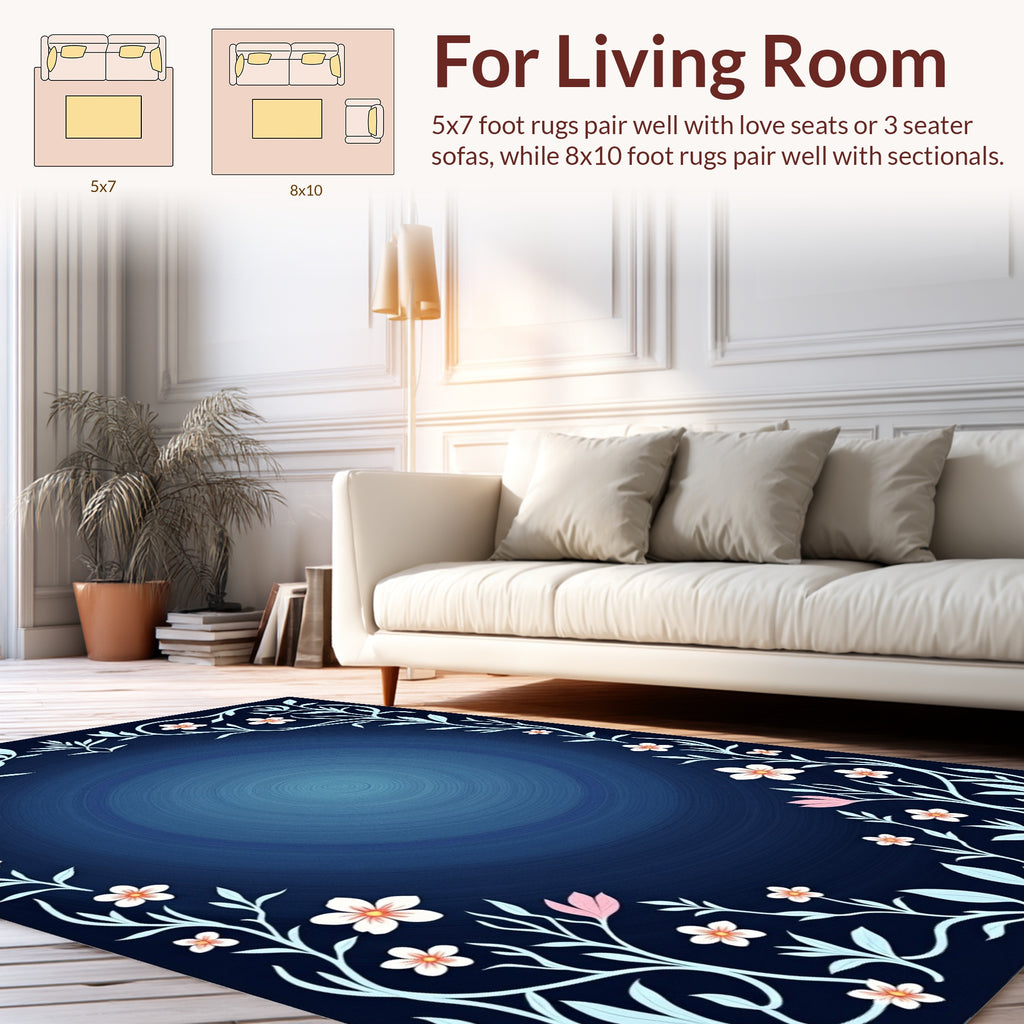 Floral Vine Dark Blue Radiance Rug