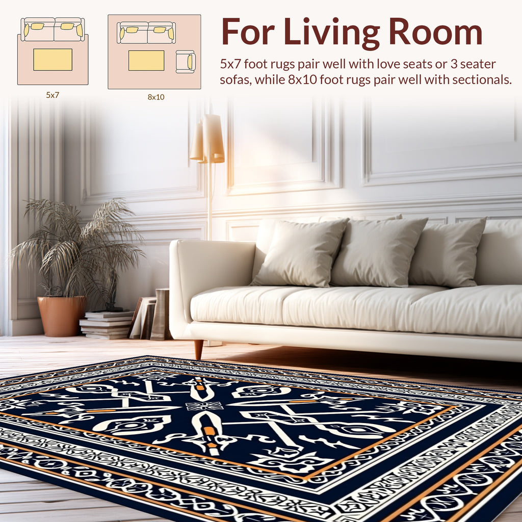 Ornate Geometric Patterned Dark Rug