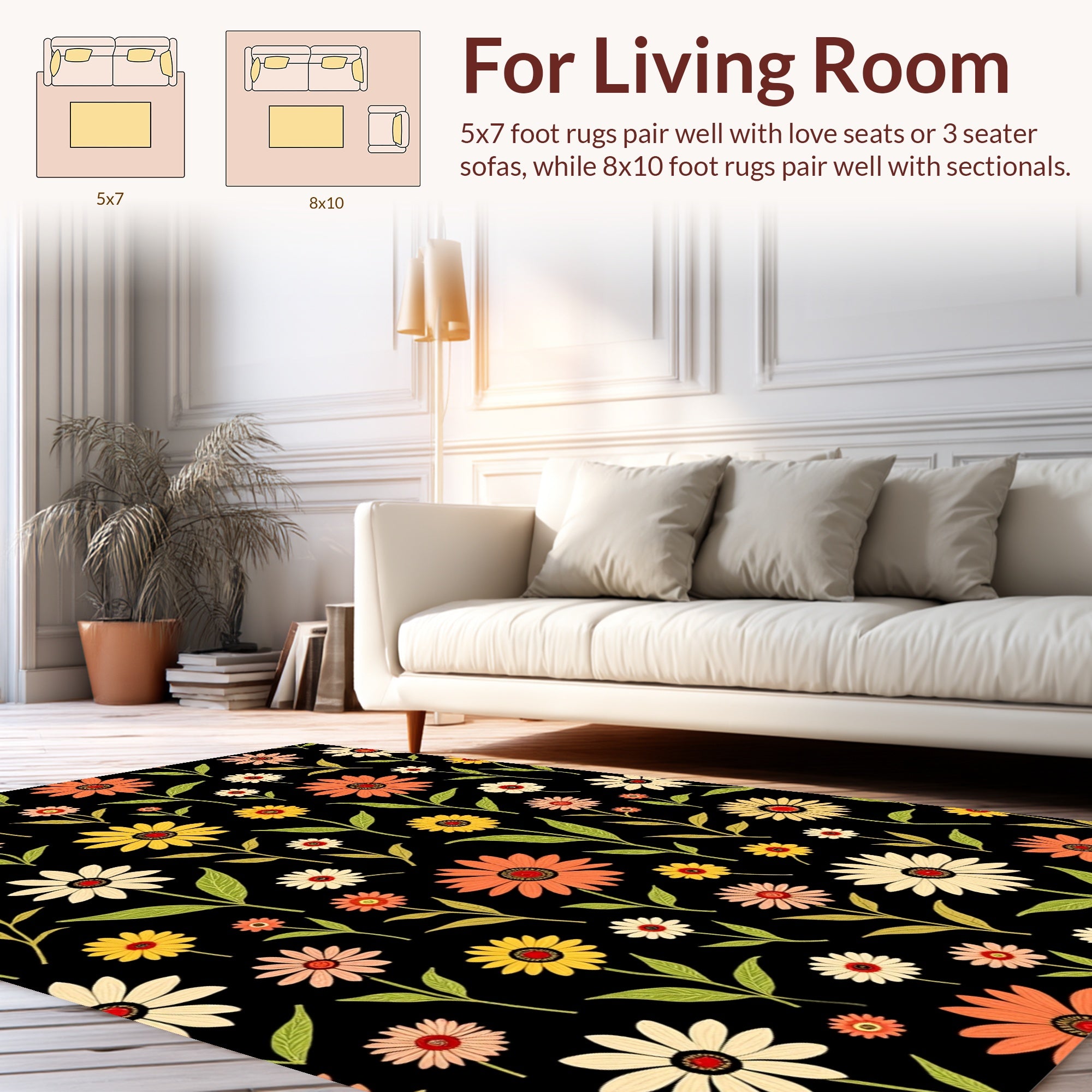 Retro Floral Botanical Pattern Design Rug