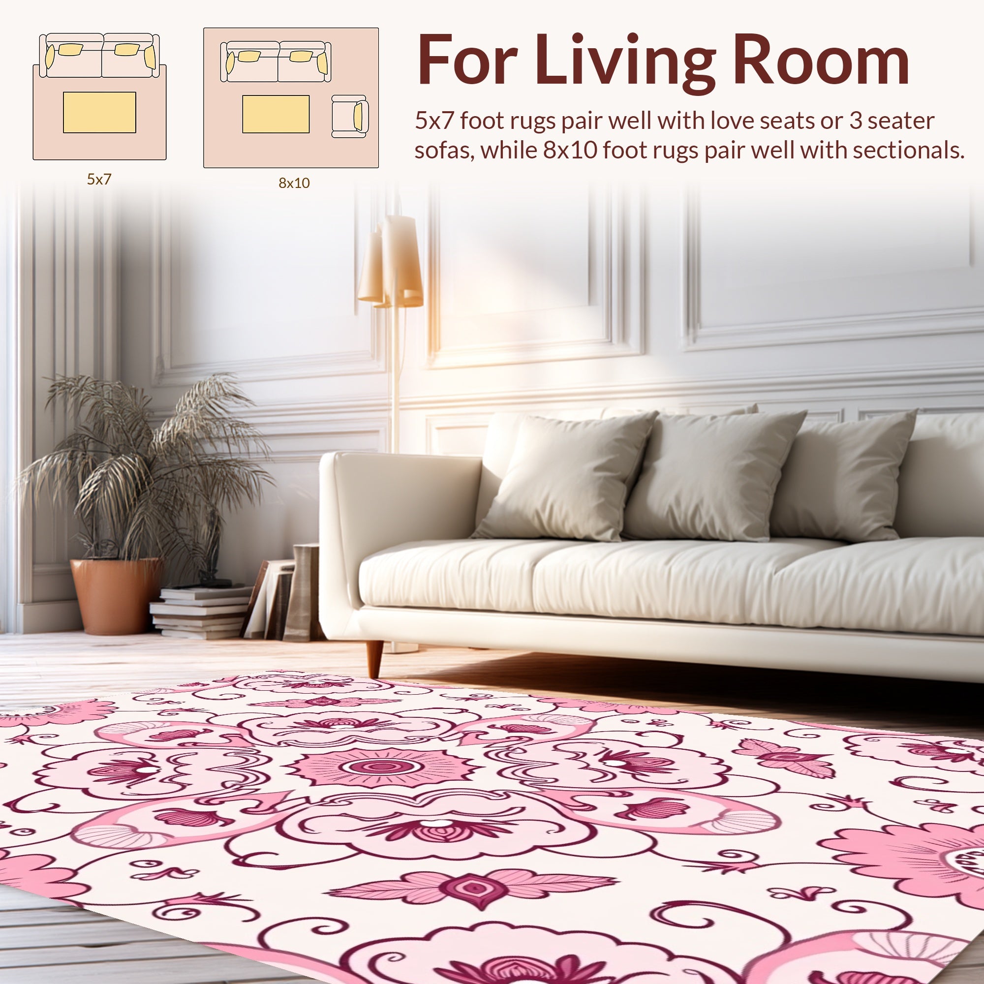 Pink Floral Inspired Pattern Design Rug