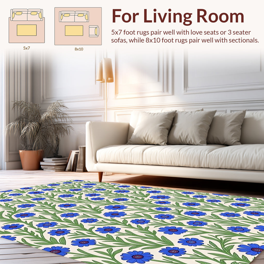 Art Nouveau Blue Floral Vine Pattern Rug
