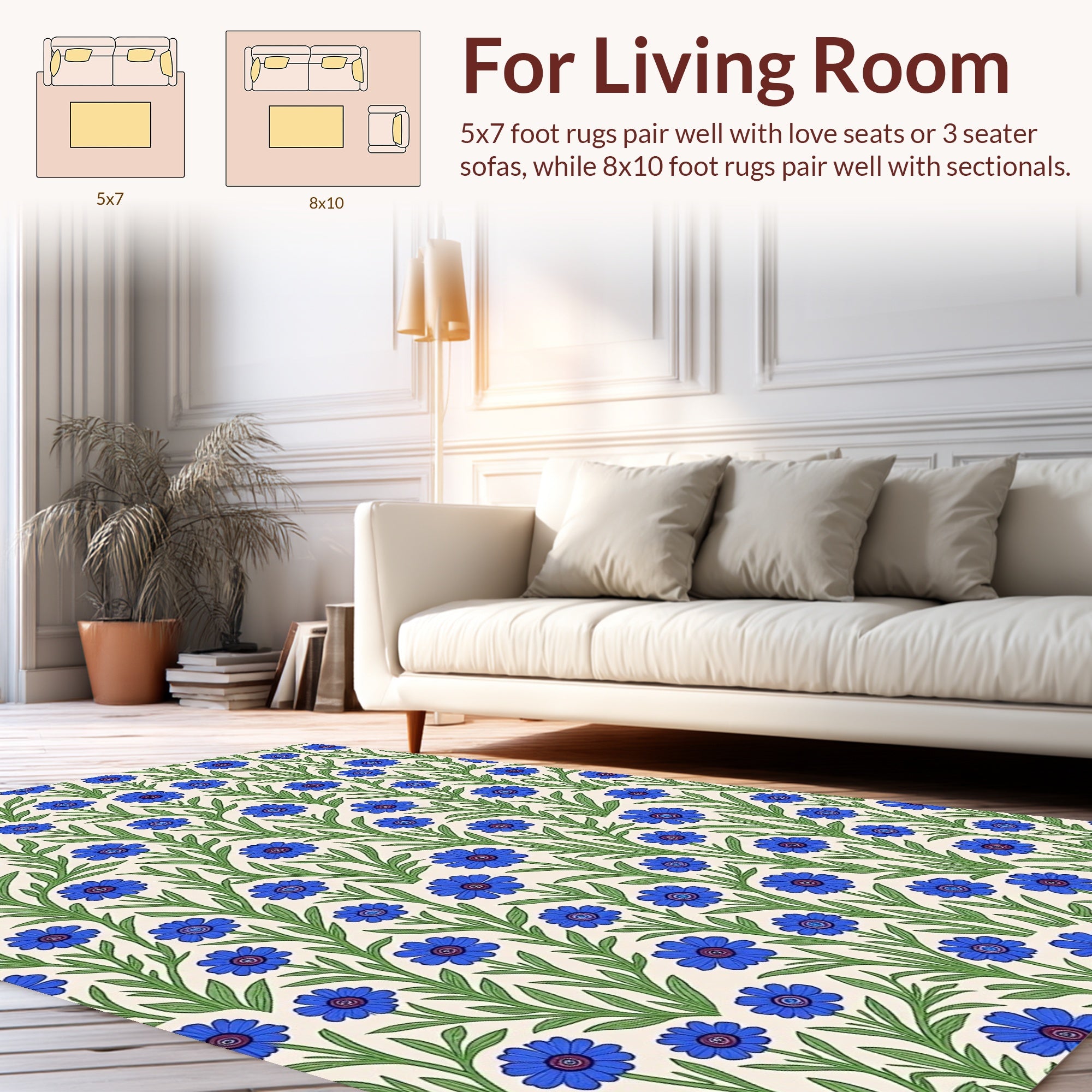 Art Nouveau Blue Floral Vine Pattern Rug