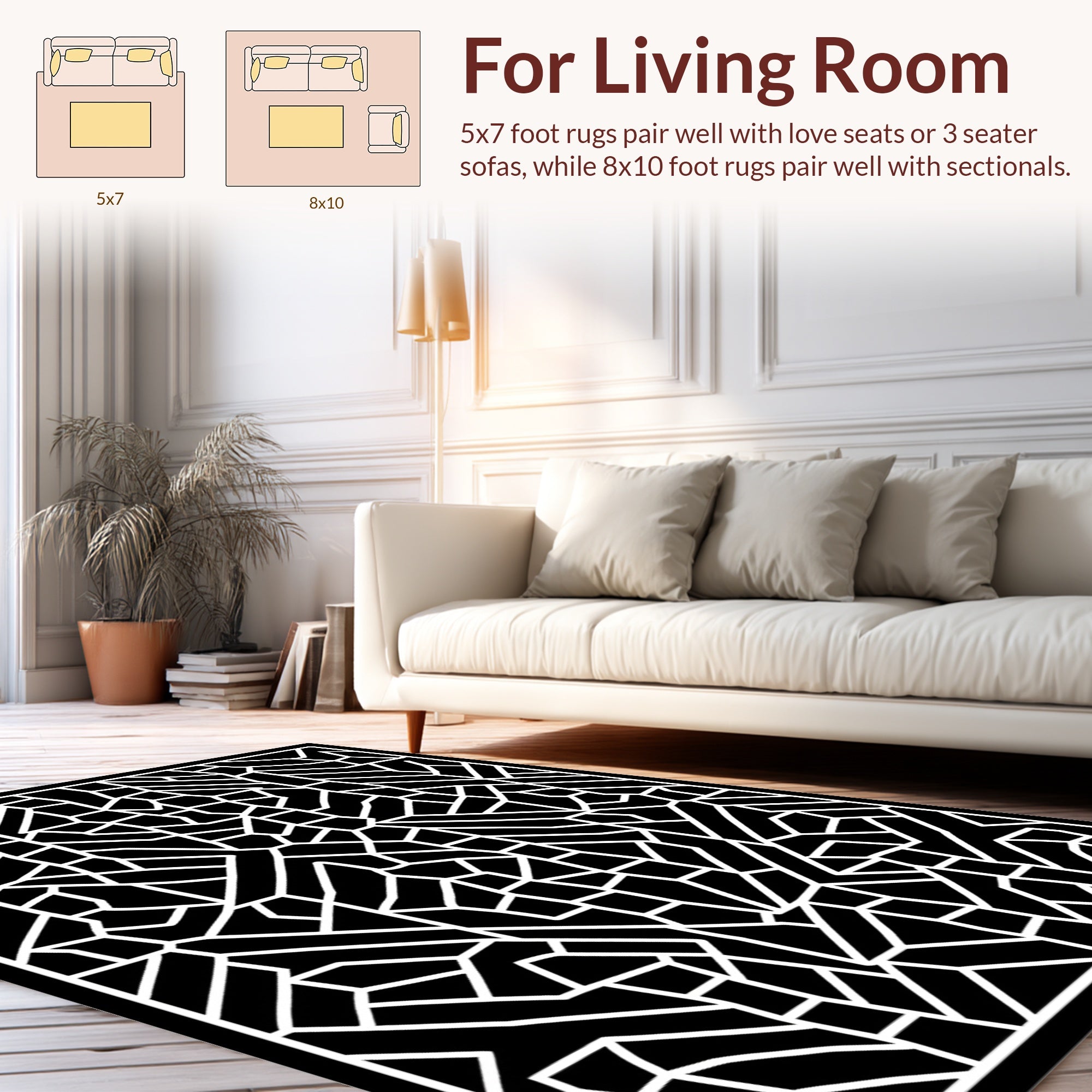 Abstract Geometric Black And White Pattern Rug