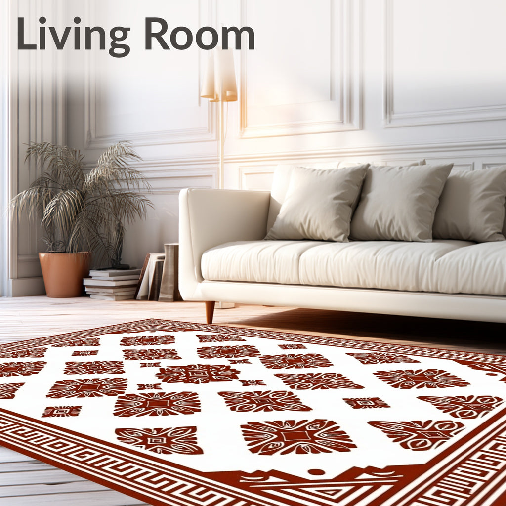 Rich Brown Geometric Medallion Border Rug