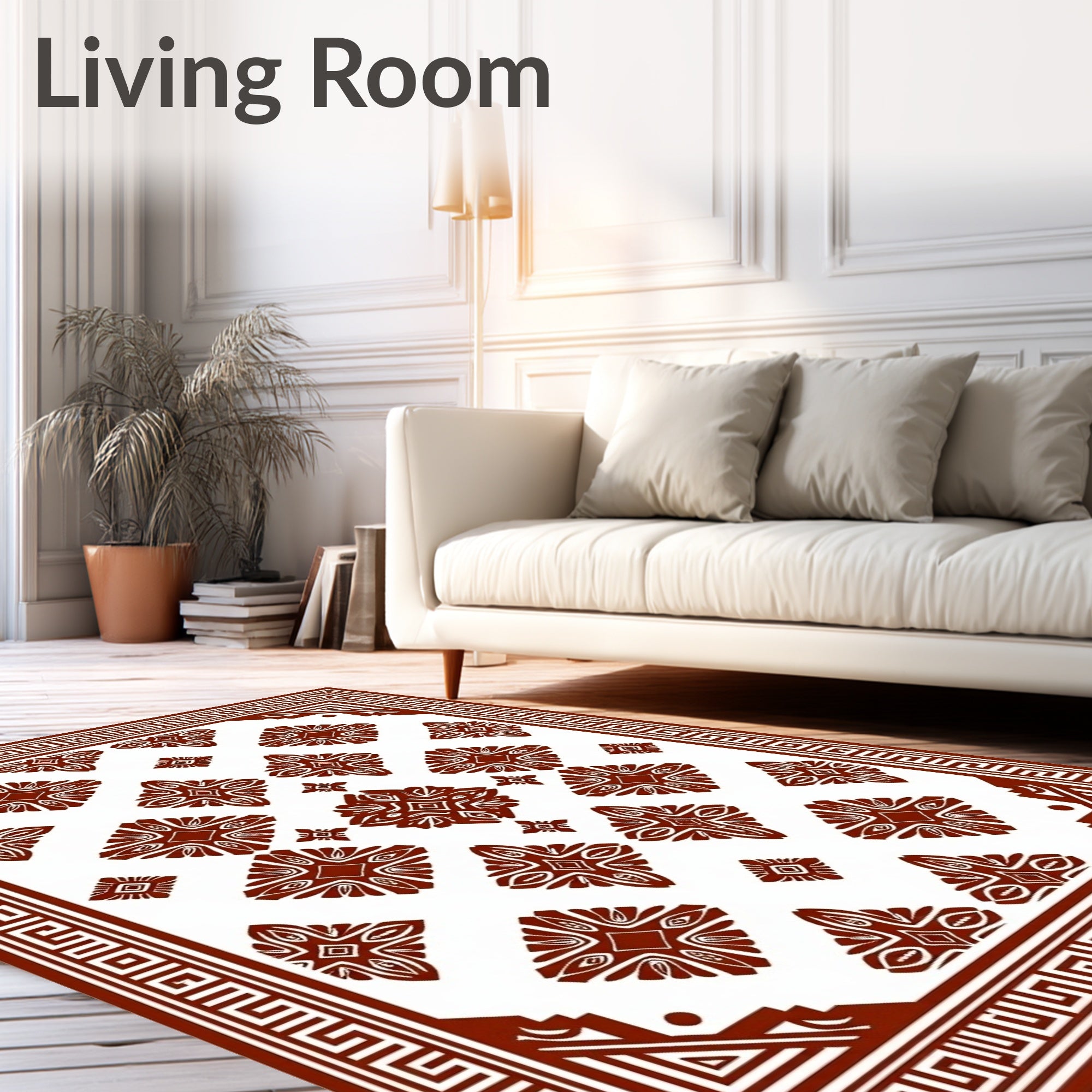 Rich Brown Geometric Medallion Border Rug