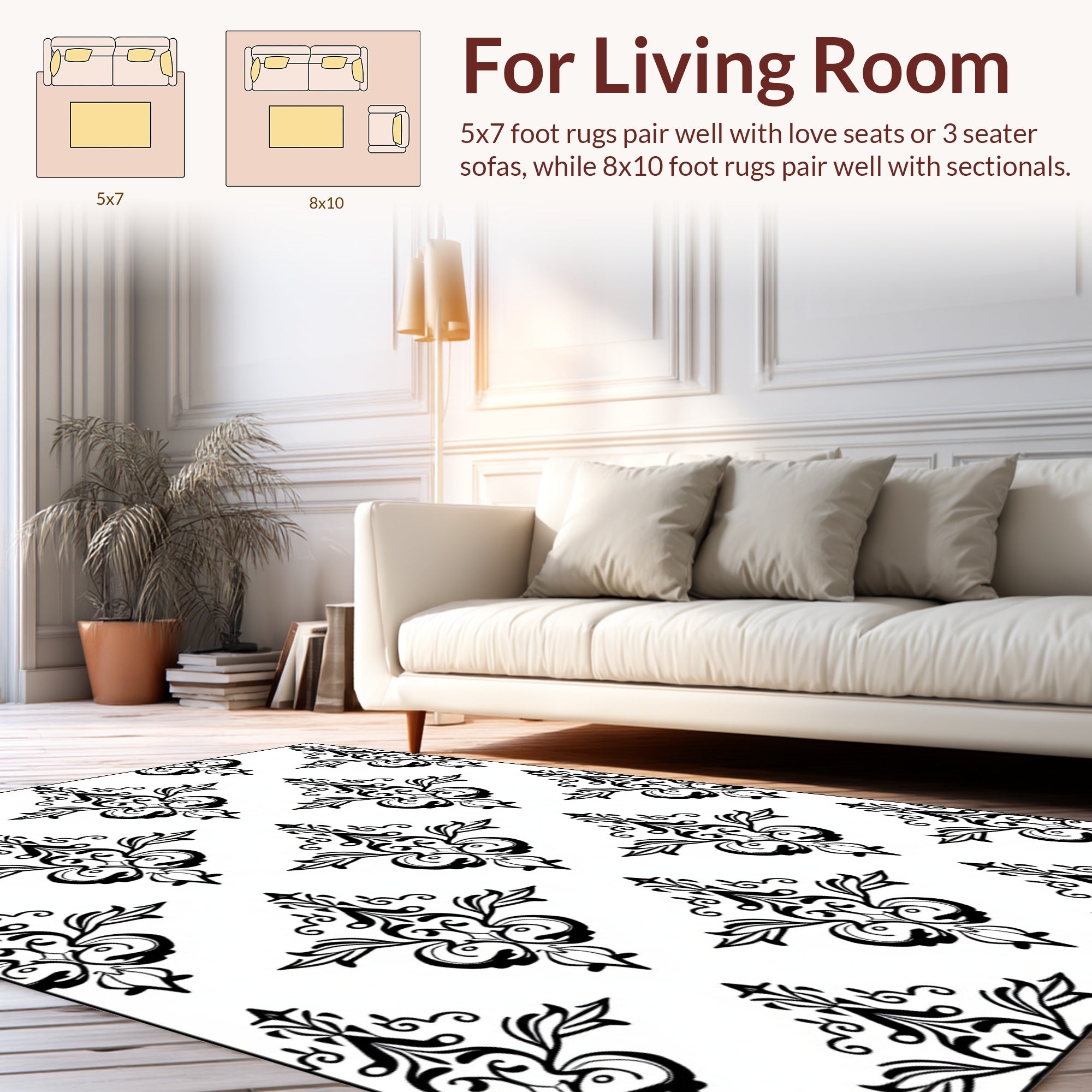Classic Damask Accented Ornate Pattern Rug