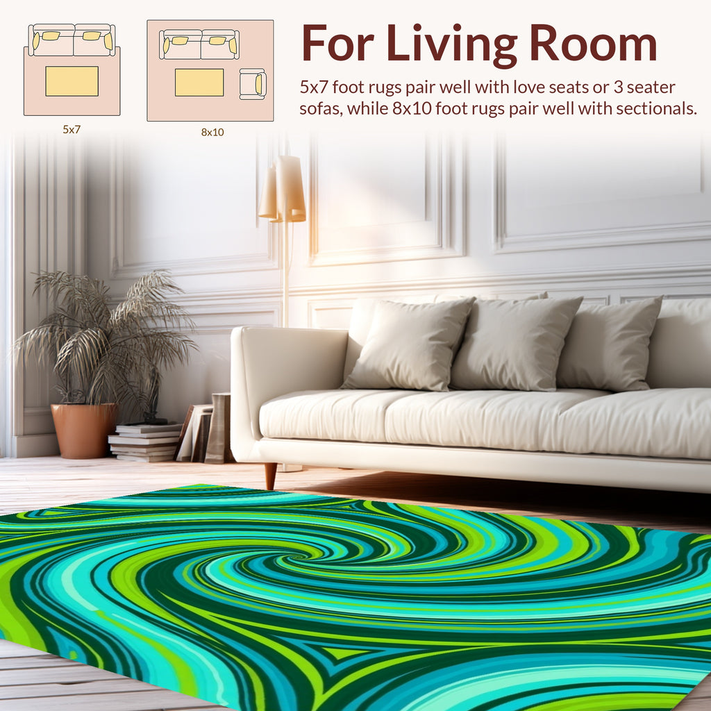 Flowing Teal Green Swirl Pattern Rug