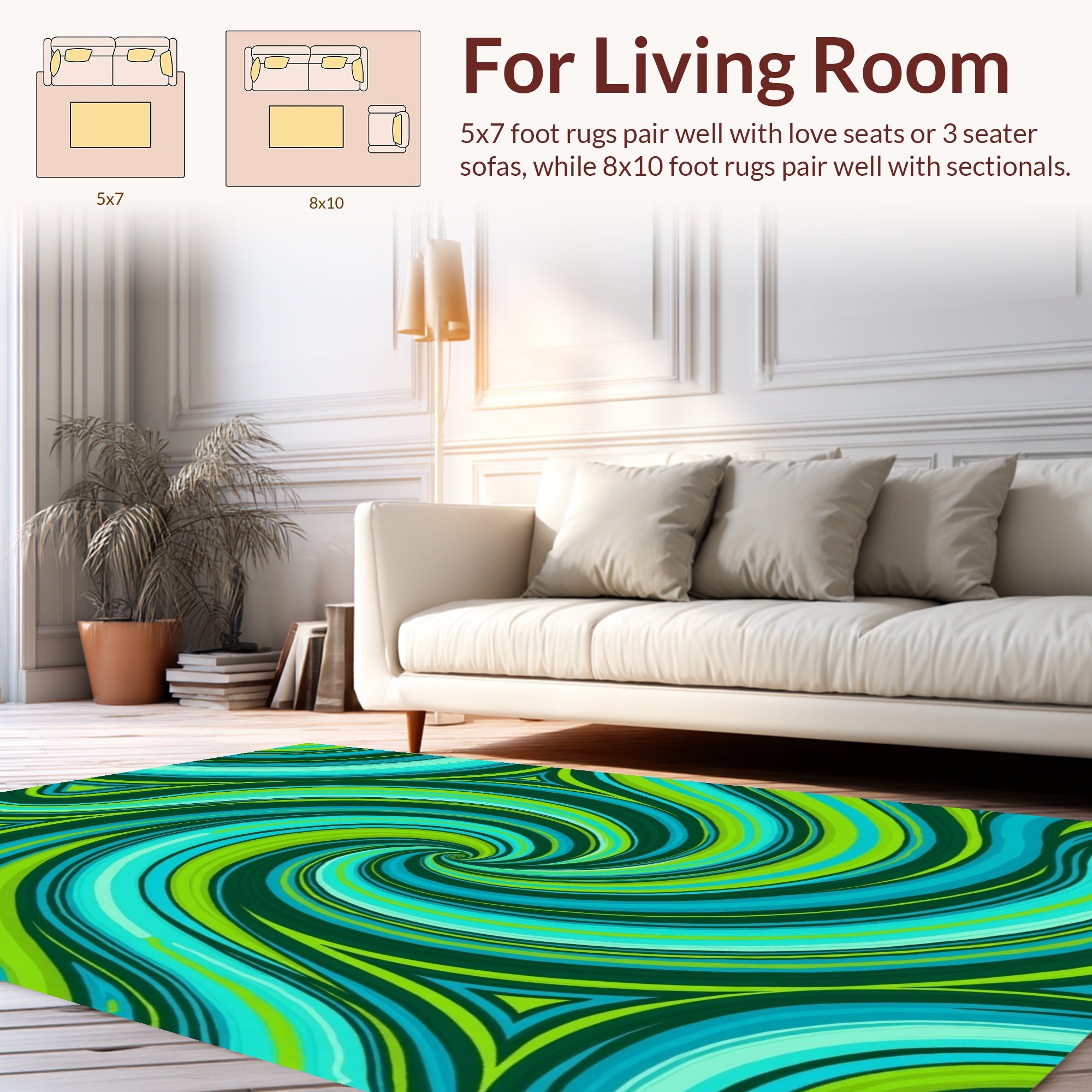 Flowing Teal Green Swirl Pattern Rug