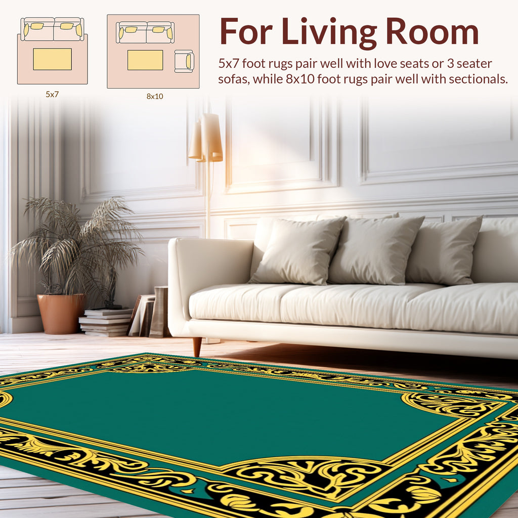 Elegant Black Gold Floral Frame Rug