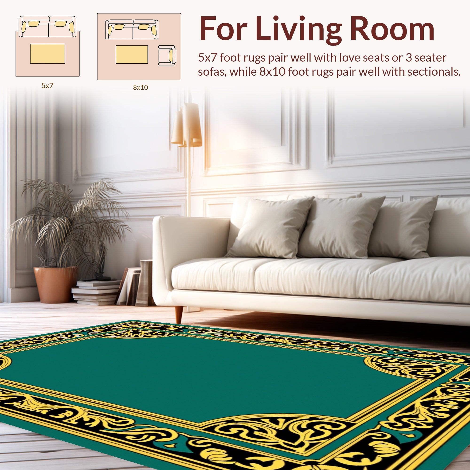 Elegant Black Gold Floral Frame Rug
