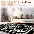 Ornate Black Cream Floral Medallion Rug