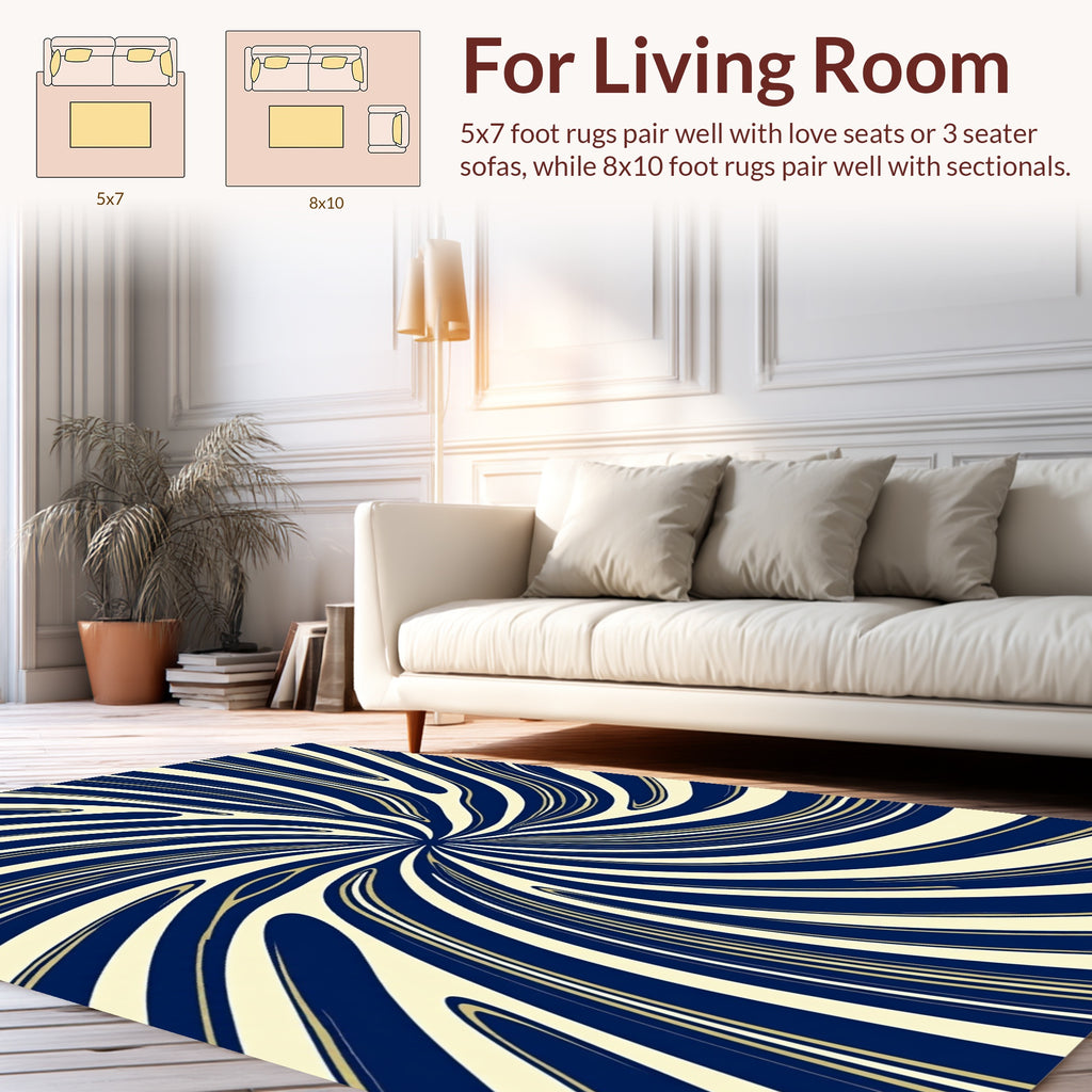 Dynamic Swirl Blue Beige Abstract Rug