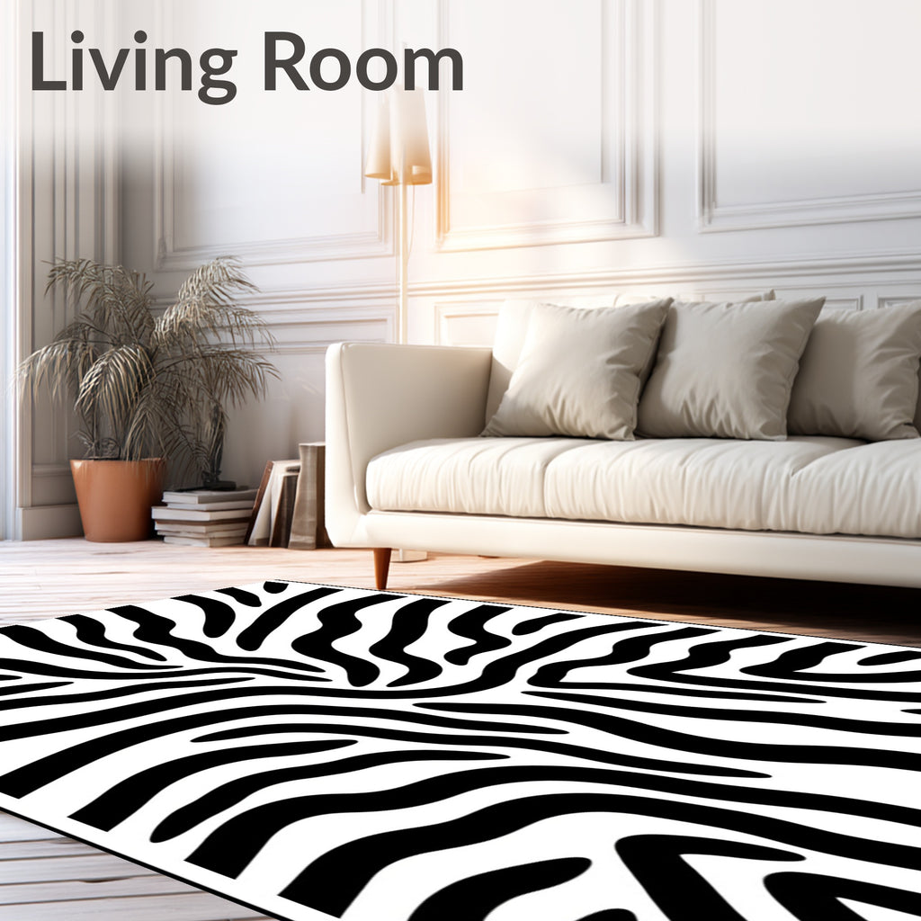 Bold Black White Striped Pattern Rug