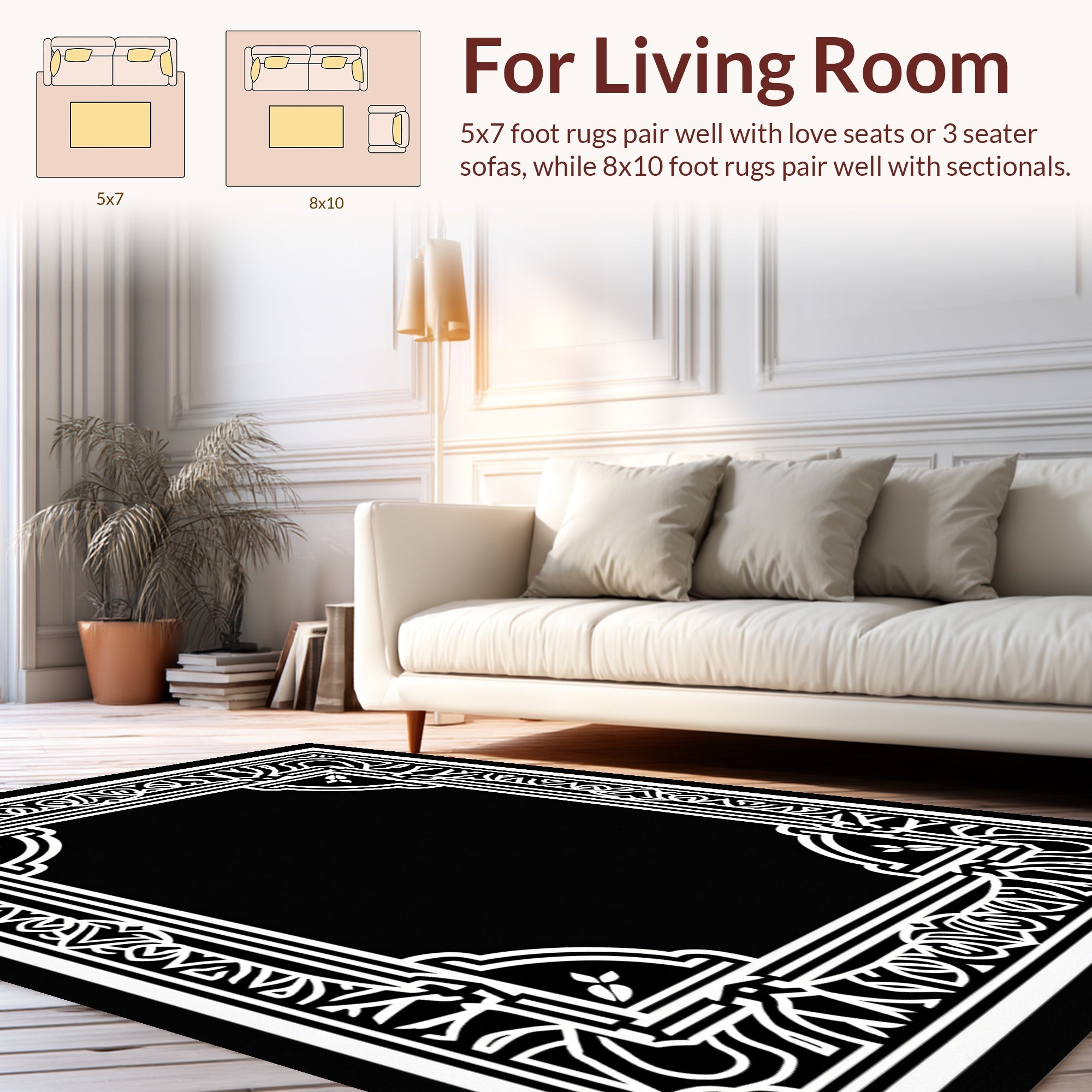 Elegant White Geometric Pattern Rug