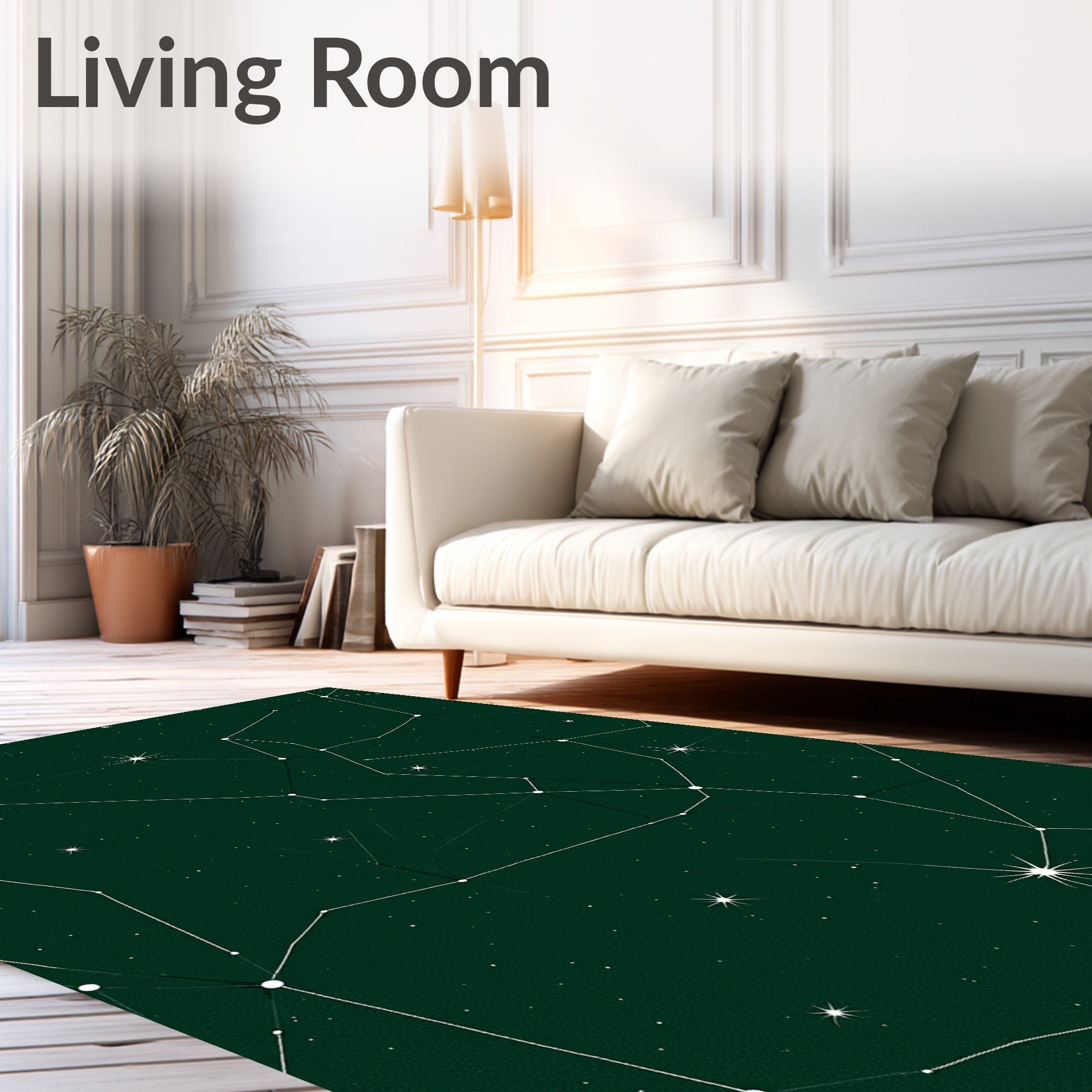 Deep Green Celestial Constellation Stars Rug