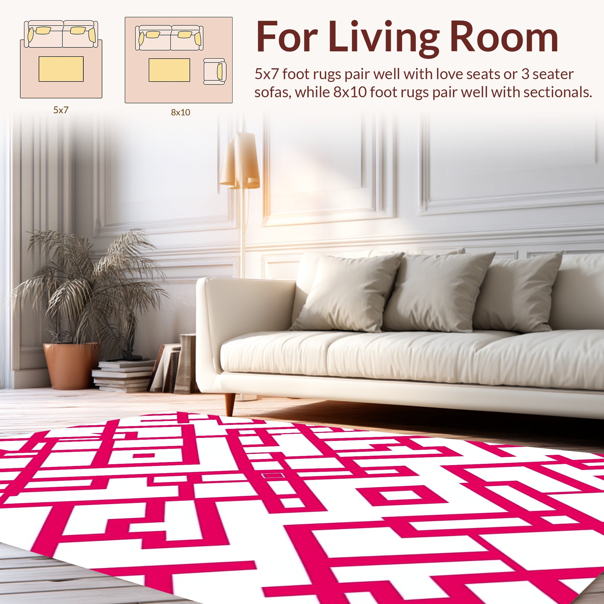 Geometric Pink White Abstract Pattern Rug