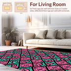 Pink Teal Floral Diamond Pattern Rug