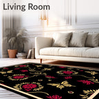 Crimson Gold Butterfly Floral Swirl Rug