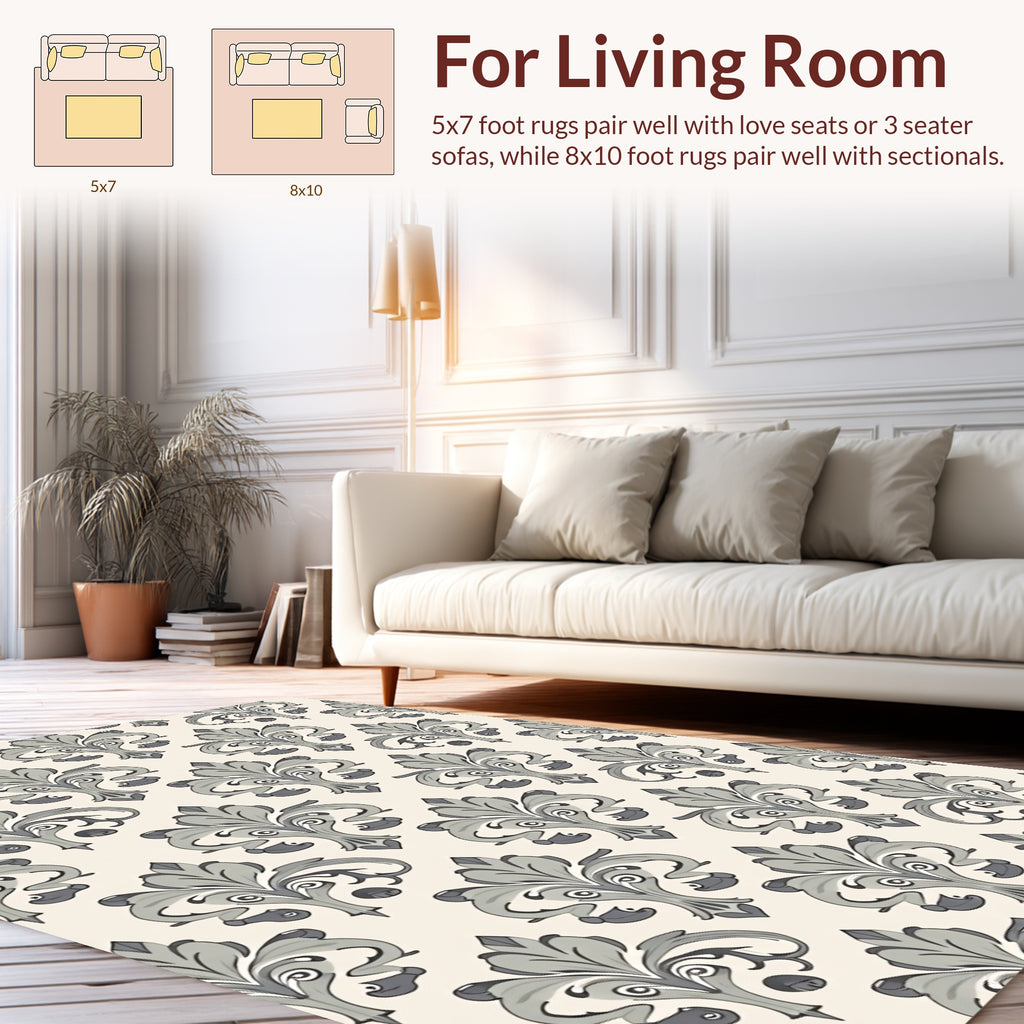 Elegant Gray Floral Damask Pattern Rug