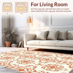 Orange White Ornate Scroll Pattern Rug