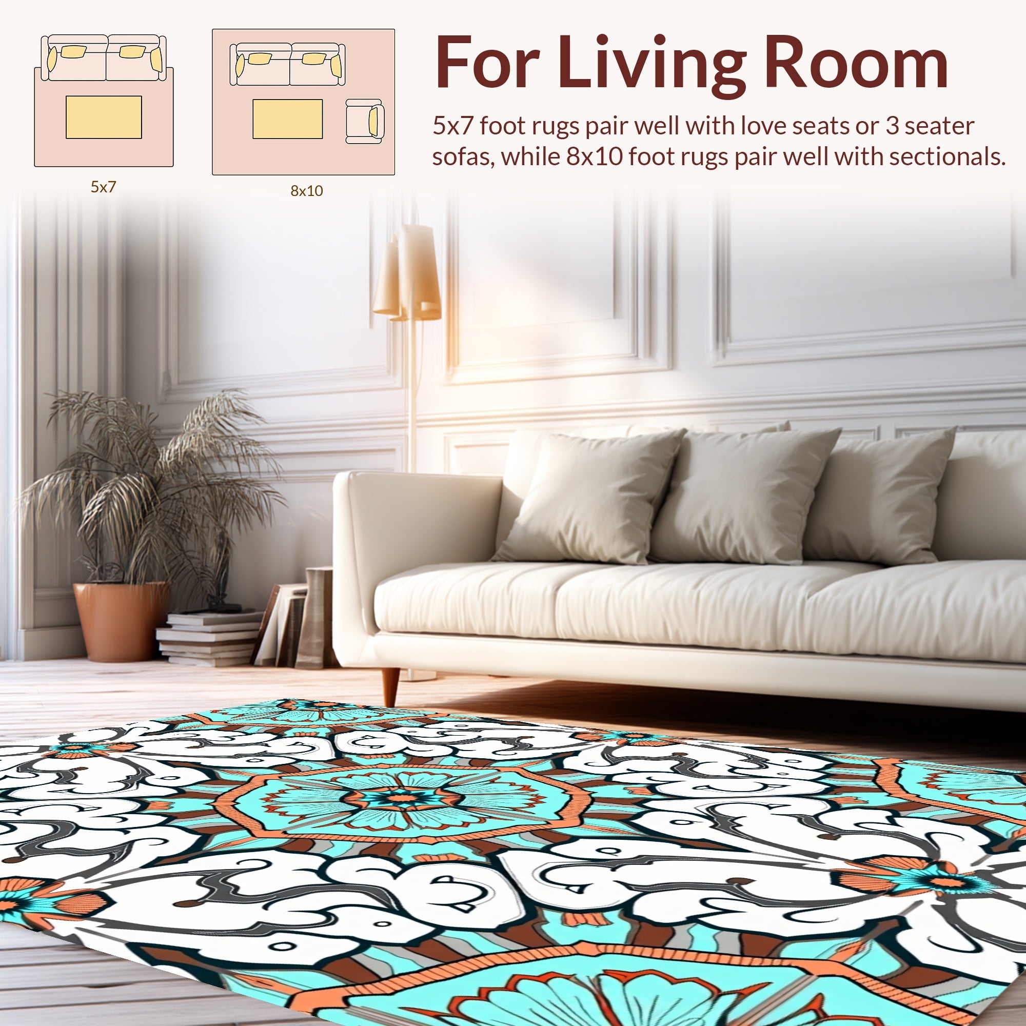 Bold Teal Orange Mandala Style Rug