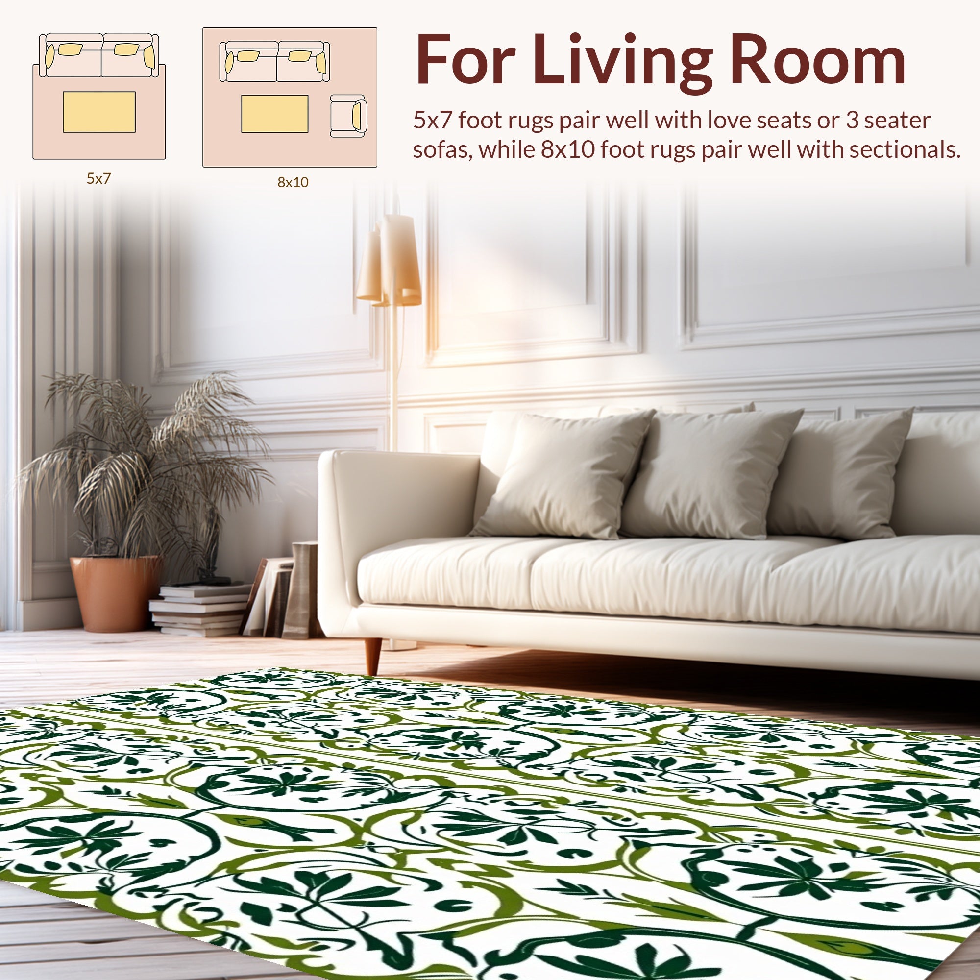 Verdant Swirl Floral Pattern Rug