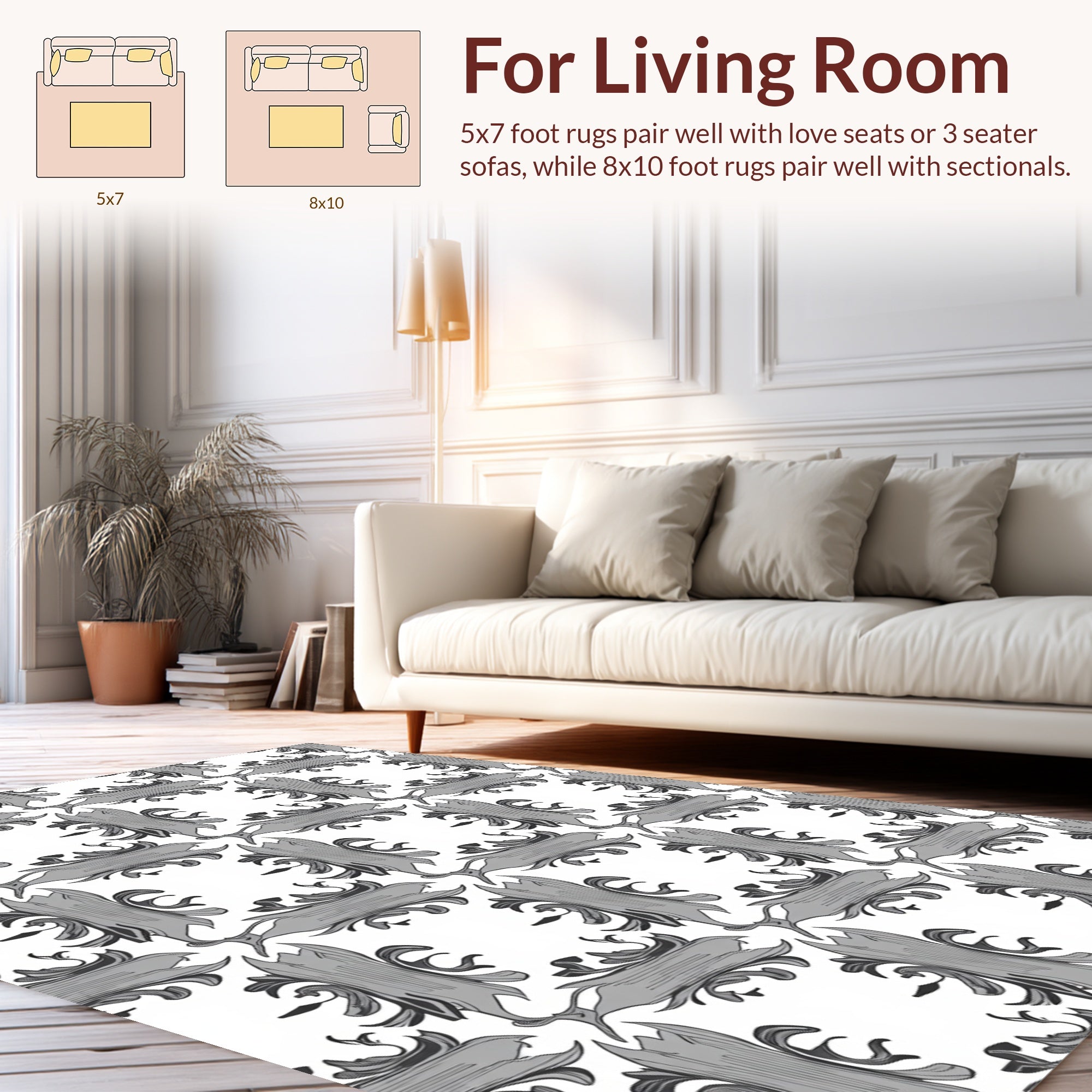 Ornate Grey Scrollwork Pattern Rug