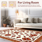 Terracotta Floral Leaf Pattern Rug