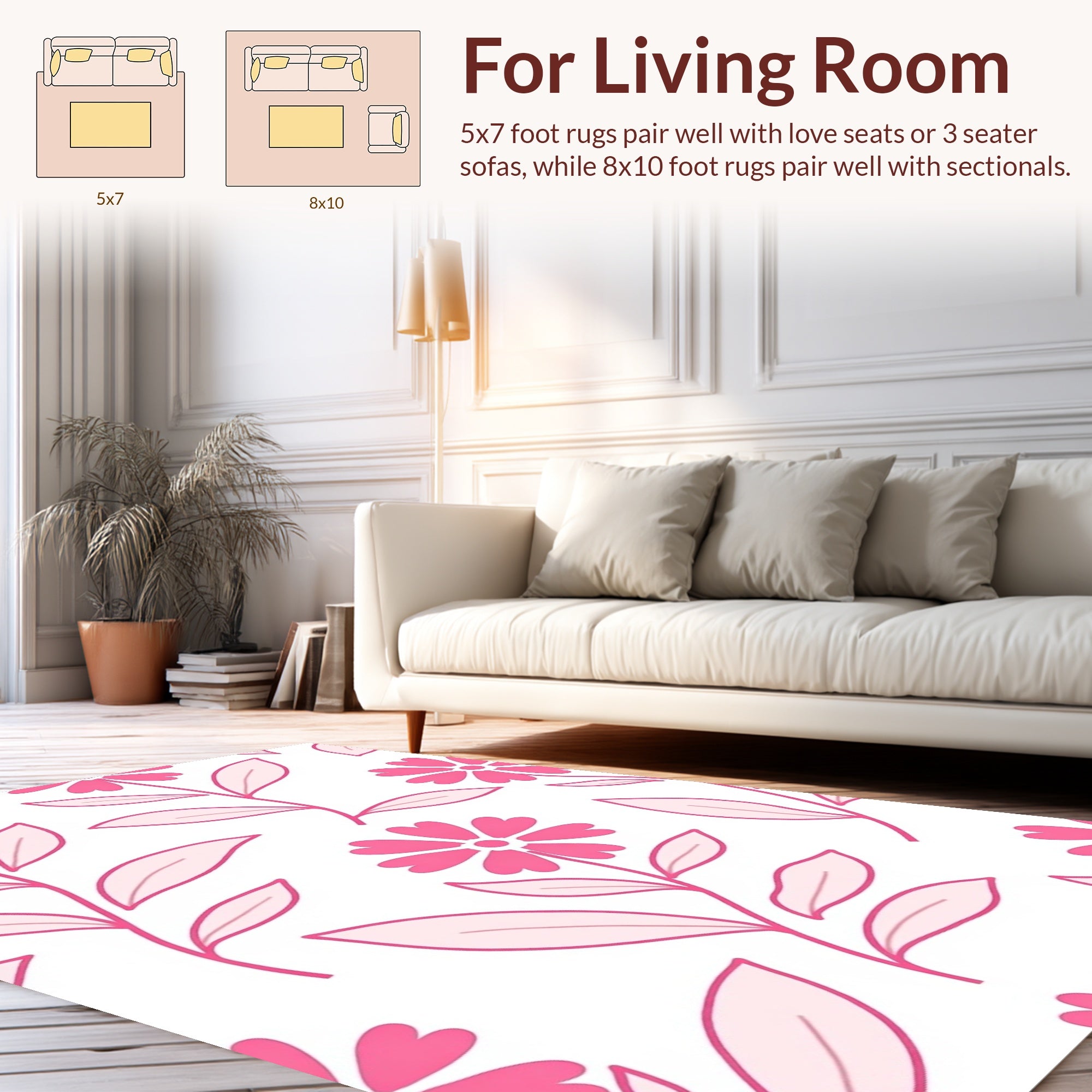 Pink Floral Botanical Pattern Rug