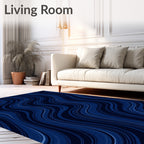 Deep Blue Wavy Line Art Rug