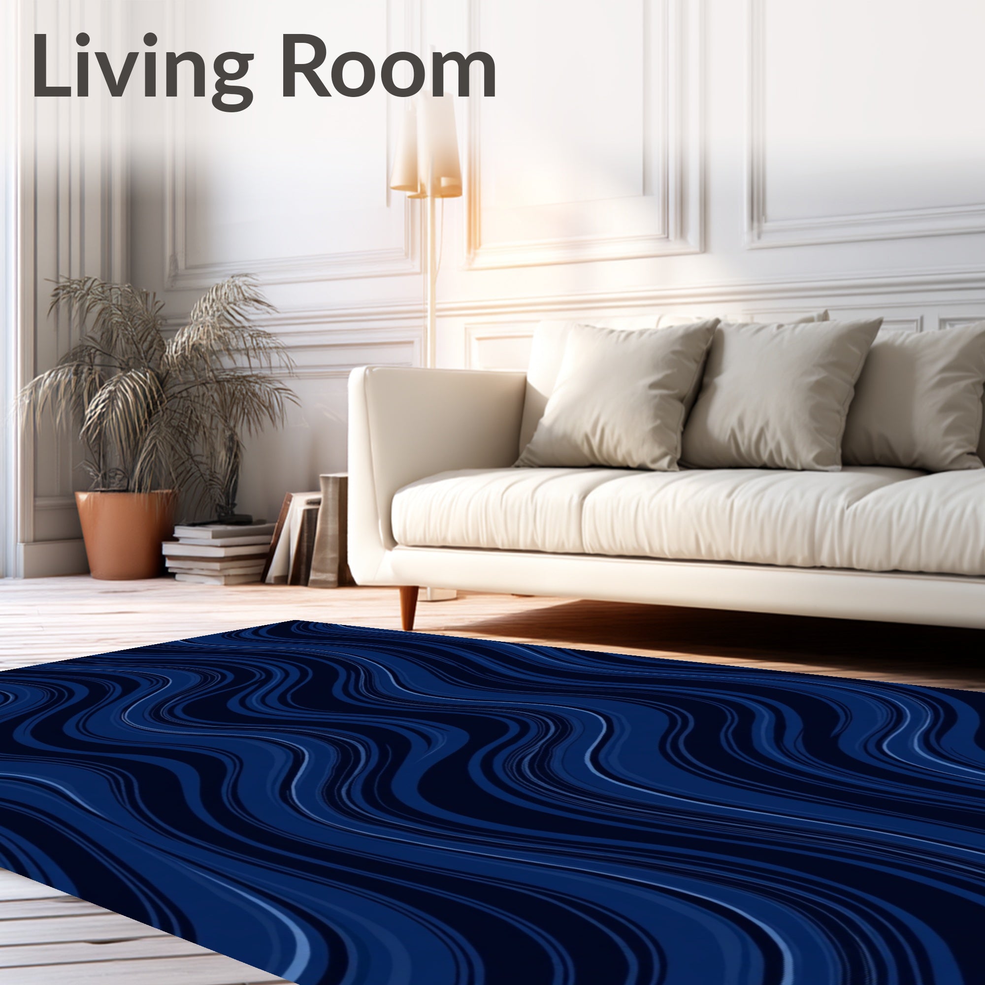 Deep Blue Wavy Line Art Rug