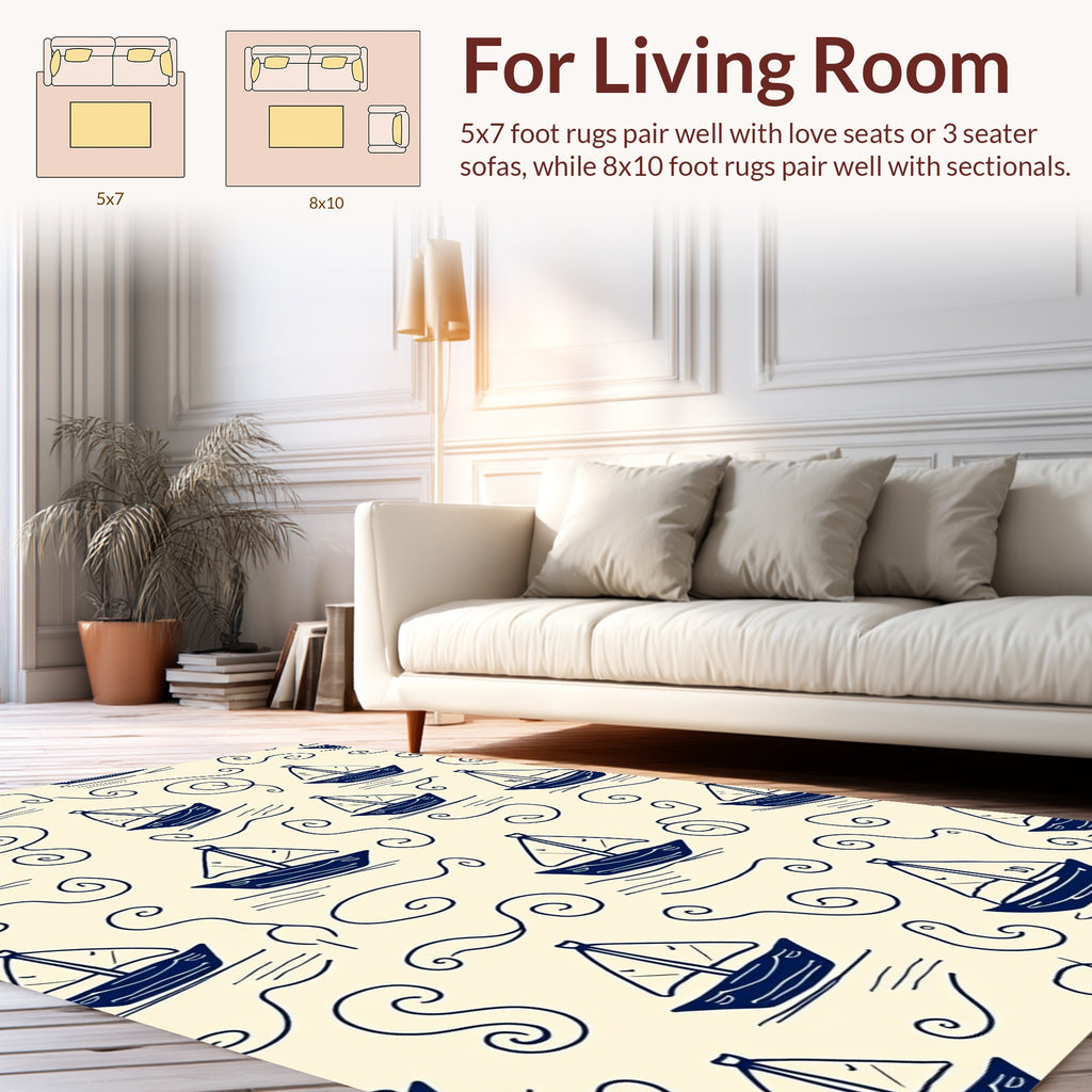 Nautical Sailboat Swirl Pattern Rug