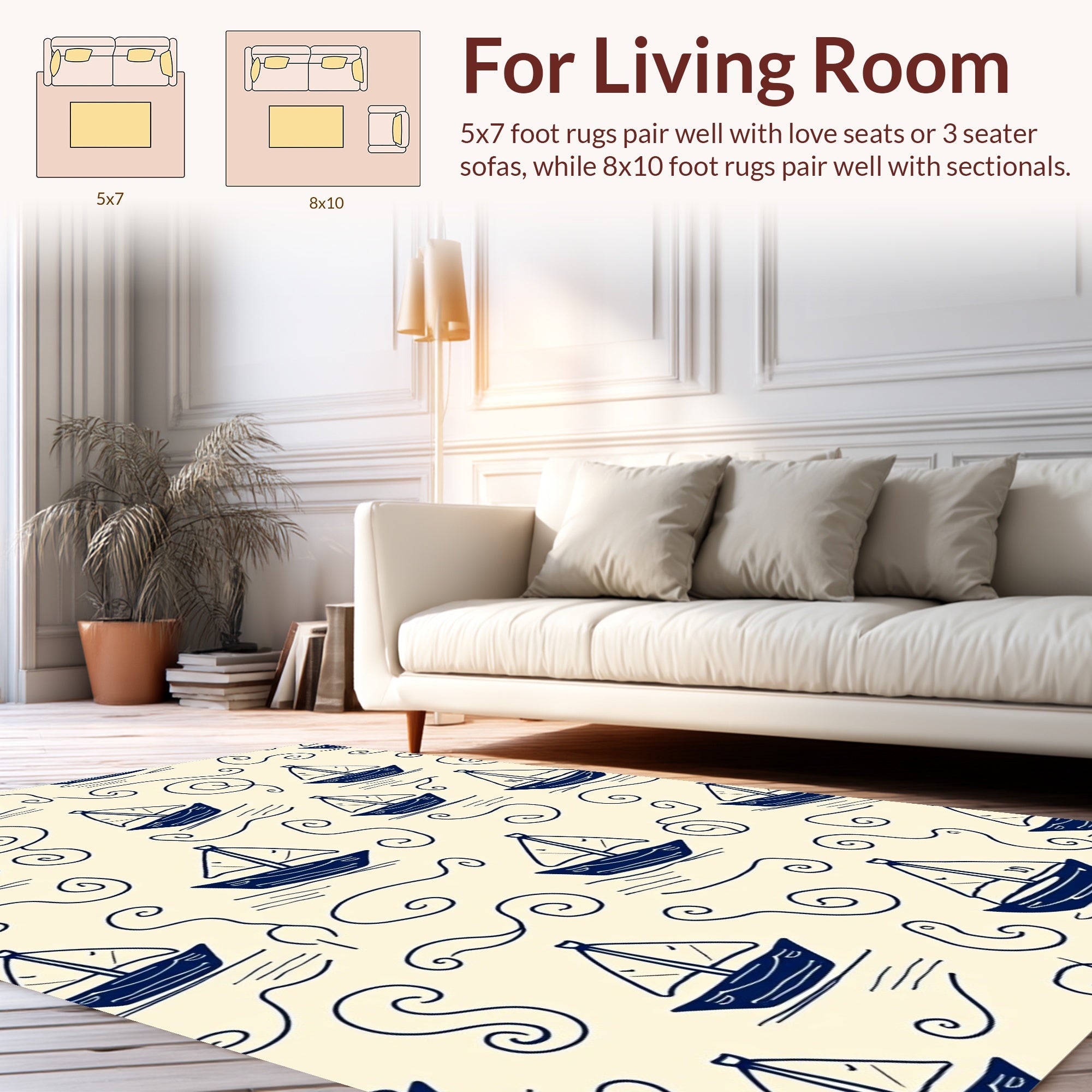 Nautical Sailboat Swirl Pattern Rug