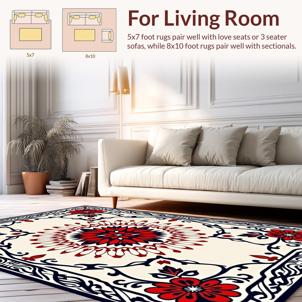 Bold Floral Medallion And Vine Design Rug