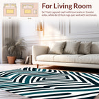 Abstract Teal Navy Wavy Stripe Rug