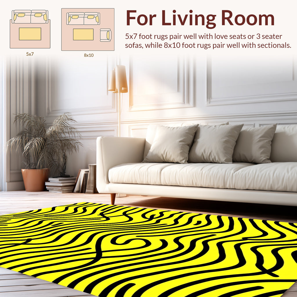 Bold Black Wavy Stripe Pattern Rug