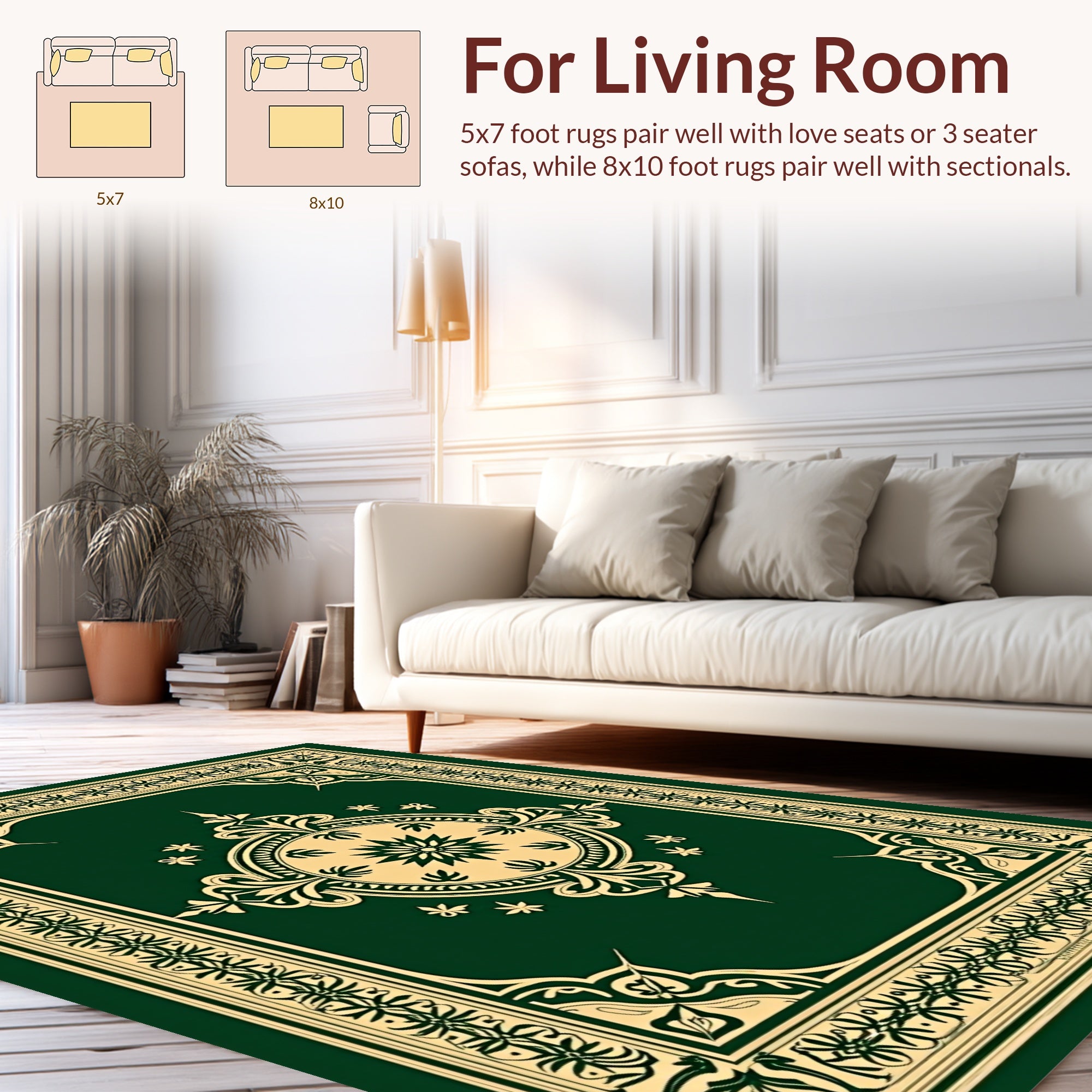 Classic Green Gold Medallion Border Rug