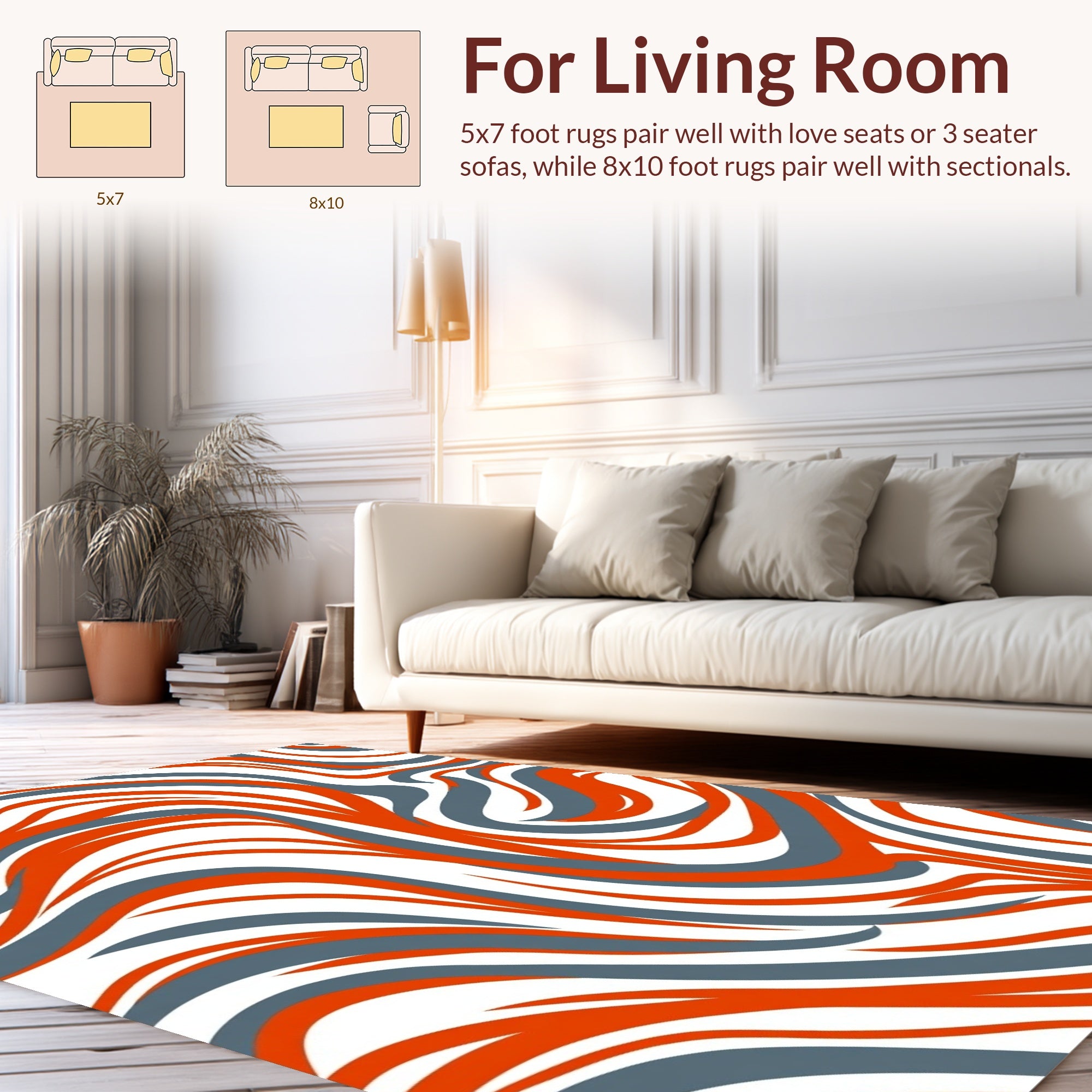 Burnt Orange Gray Swirl Pattern Rug