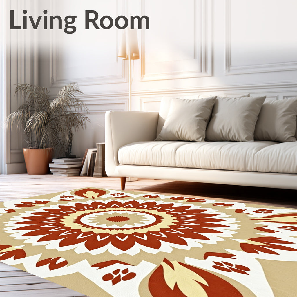 Warm Tones Sunburst Medallion Design Rug
