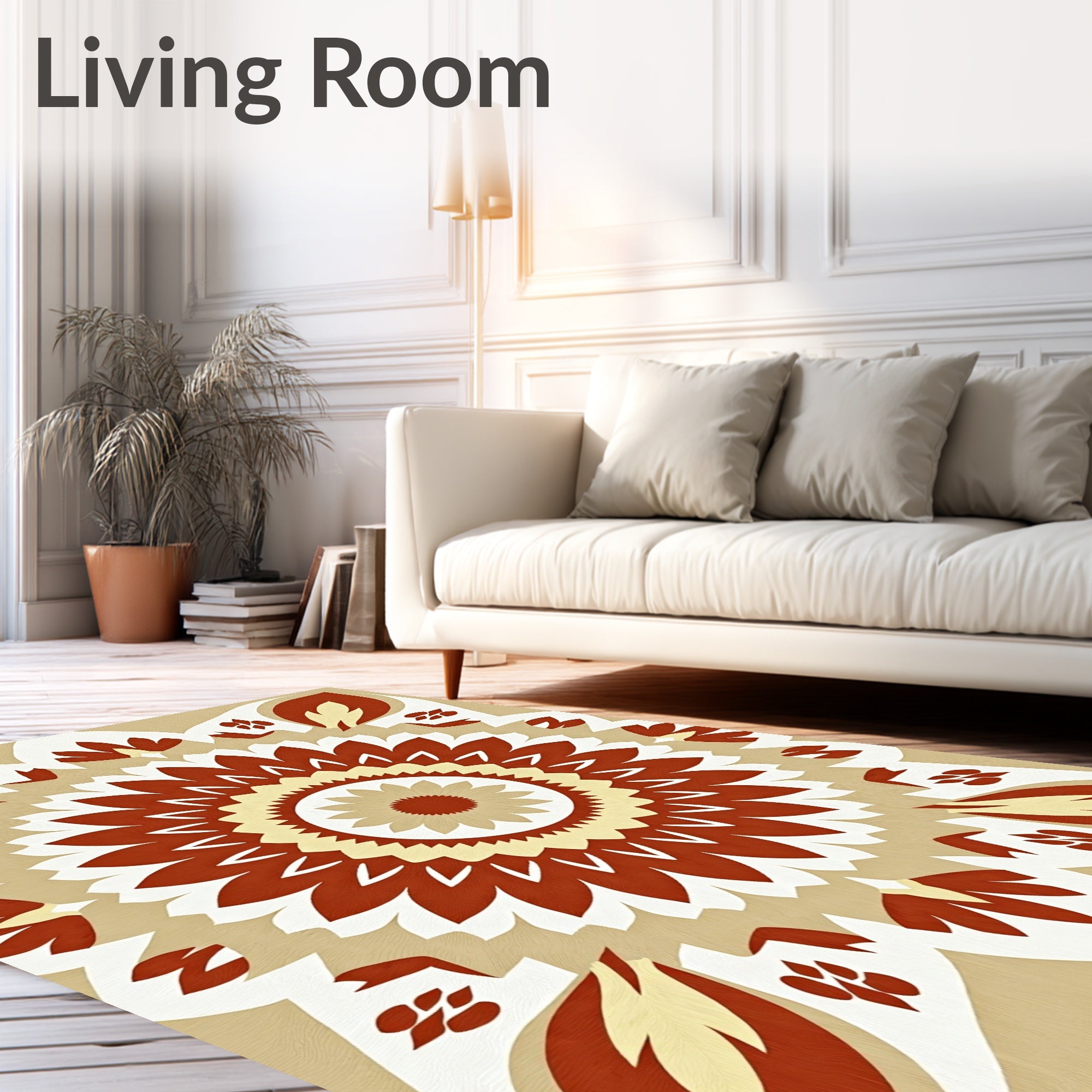 Warm Tones Sunburst Medallion Design Rug