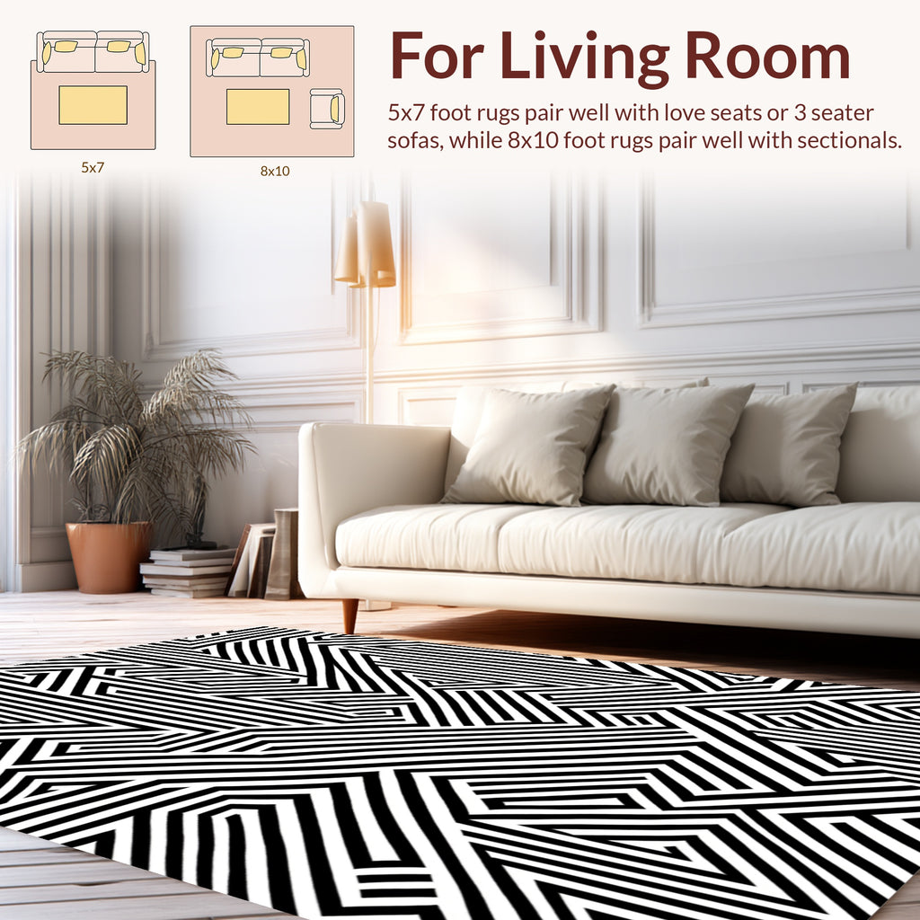 Black and White Geometric Maze Pattern Rug