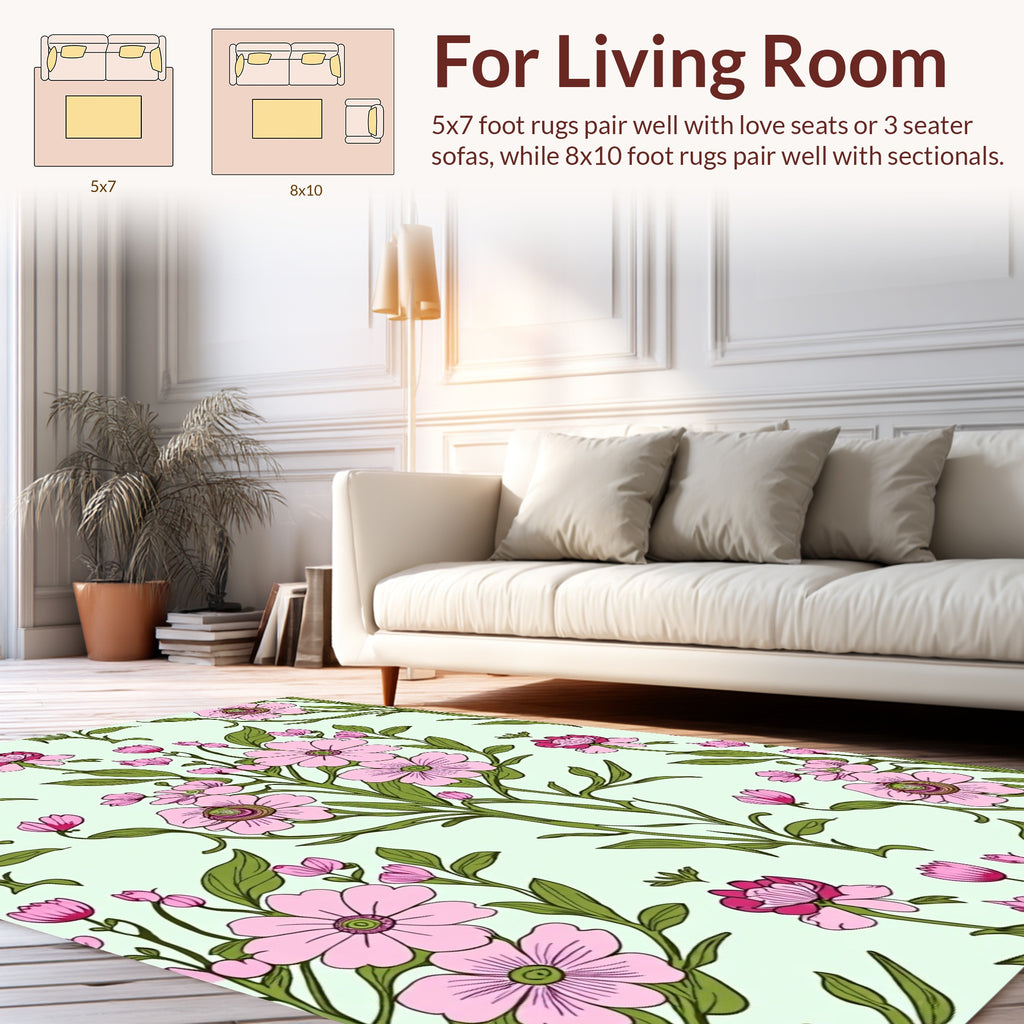 Delicate Pink Floral Vine Pattern Rug